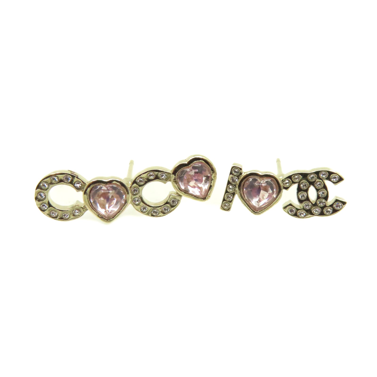 CHANEL 金屬Coco Logo Earrings耳環金色/粉紅色