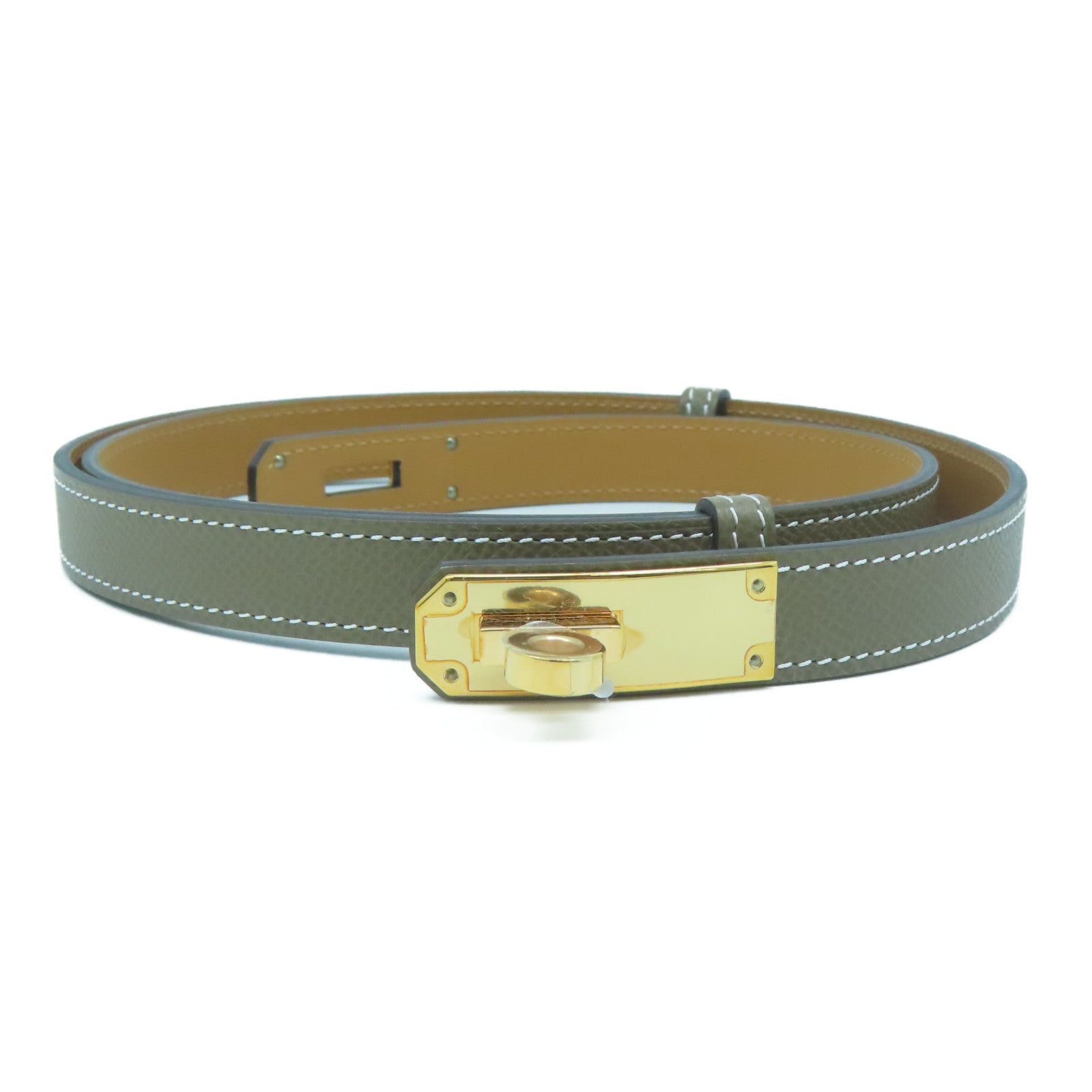 HERMES Epsom皮革Kelly Belt金扣皮帶Etoupe大象灰色