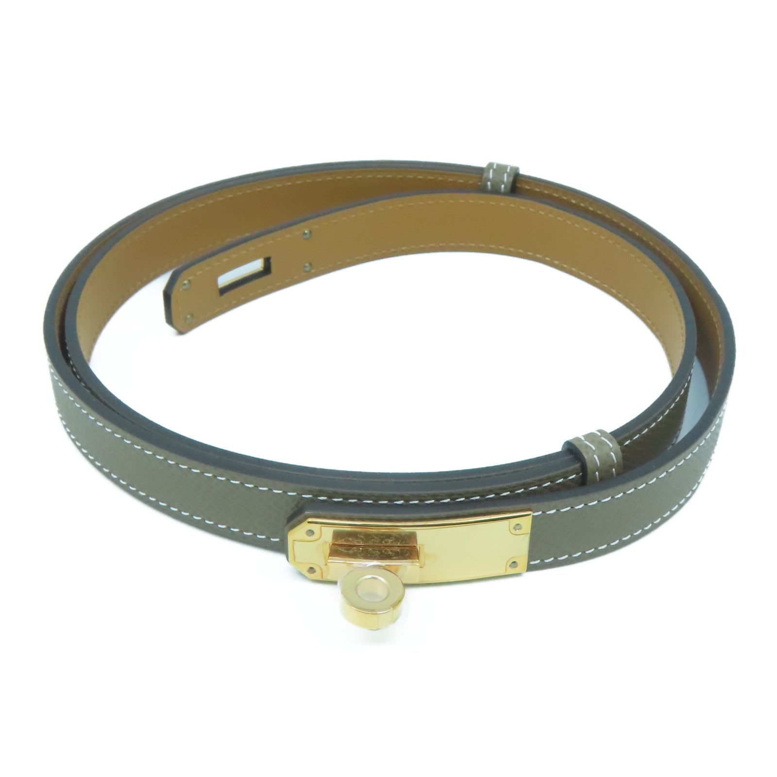 HERMES Epsom皮革Kelly Belt金扣皮帶Etoupe大象灰色