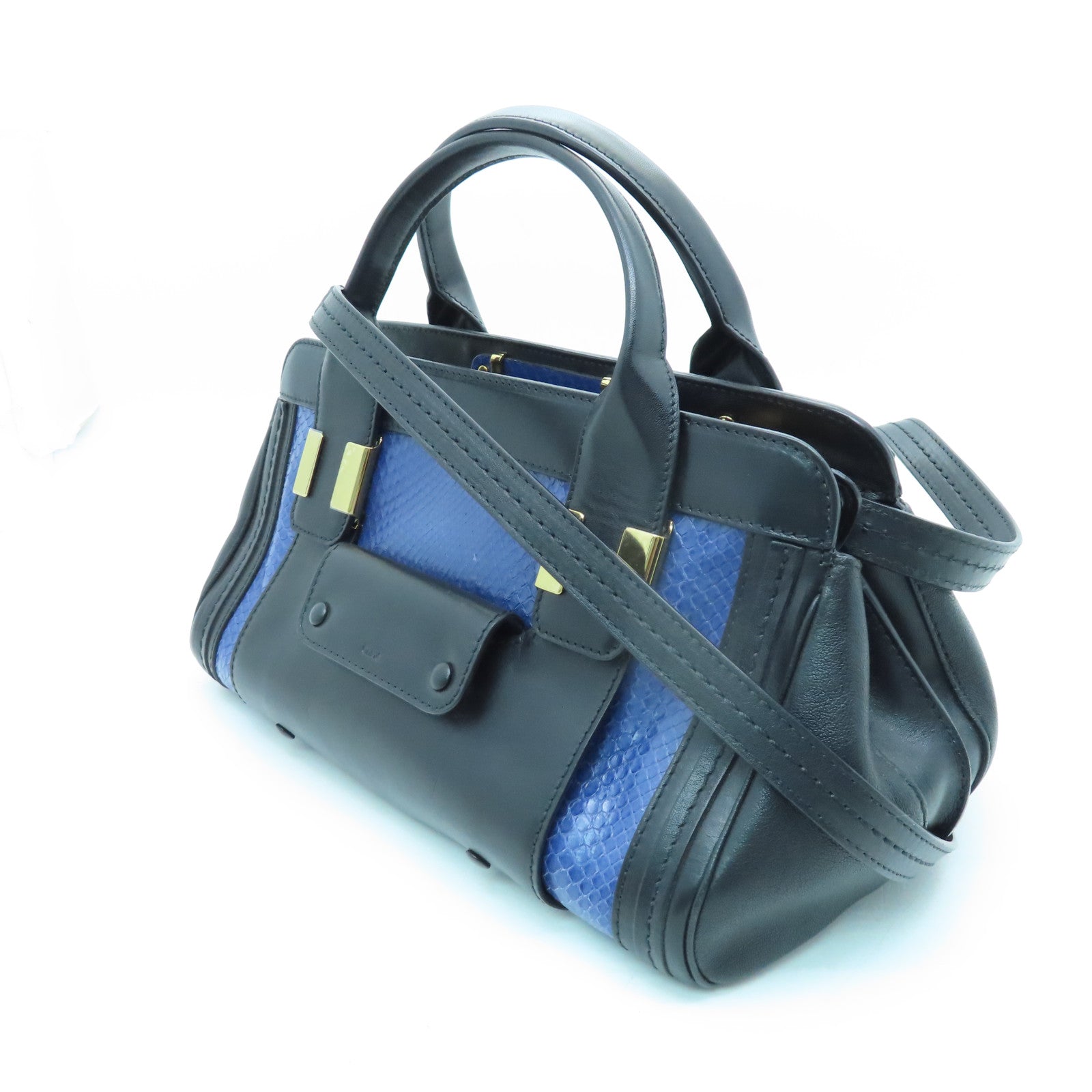 Chloe 牛皮皮革/蛇皮皮革2 Way Shoulder Calf Dustbag金扣手挽肩背两用袋黑色/蓝色