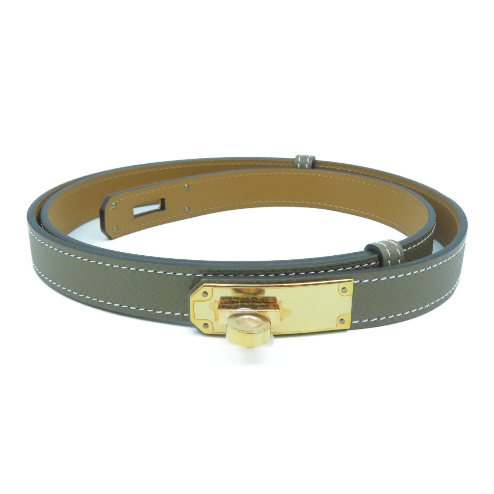 HERMES Epsom皮革Kelly Belt金扣皮帶Etoupe大象灰色