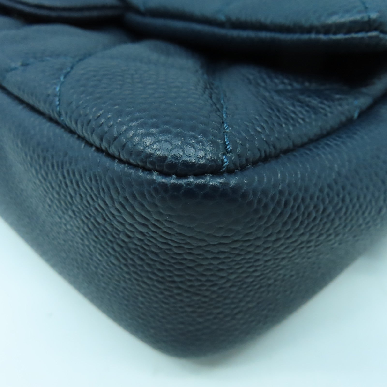 CHANEL 菱格牛皮皮革Chain Shoulder銀扣鏈帶肩背袋藍色