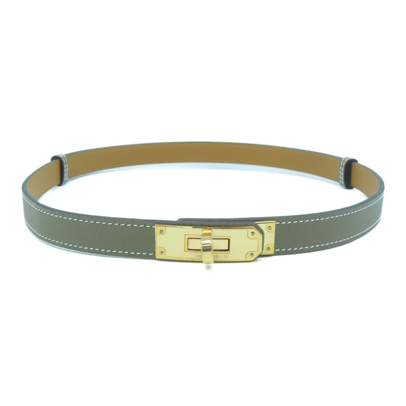 HERMES Epsom皮革Kelly Belt金扣皮帶Etoupe大象灰色