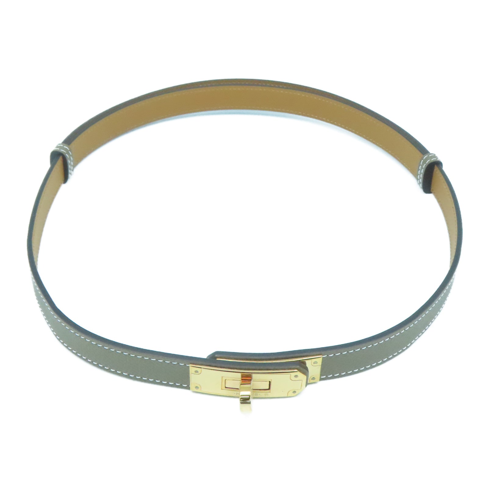 HERMES Epsom皮革Kelly Belt金扣皮帶Etoupe大象灰色