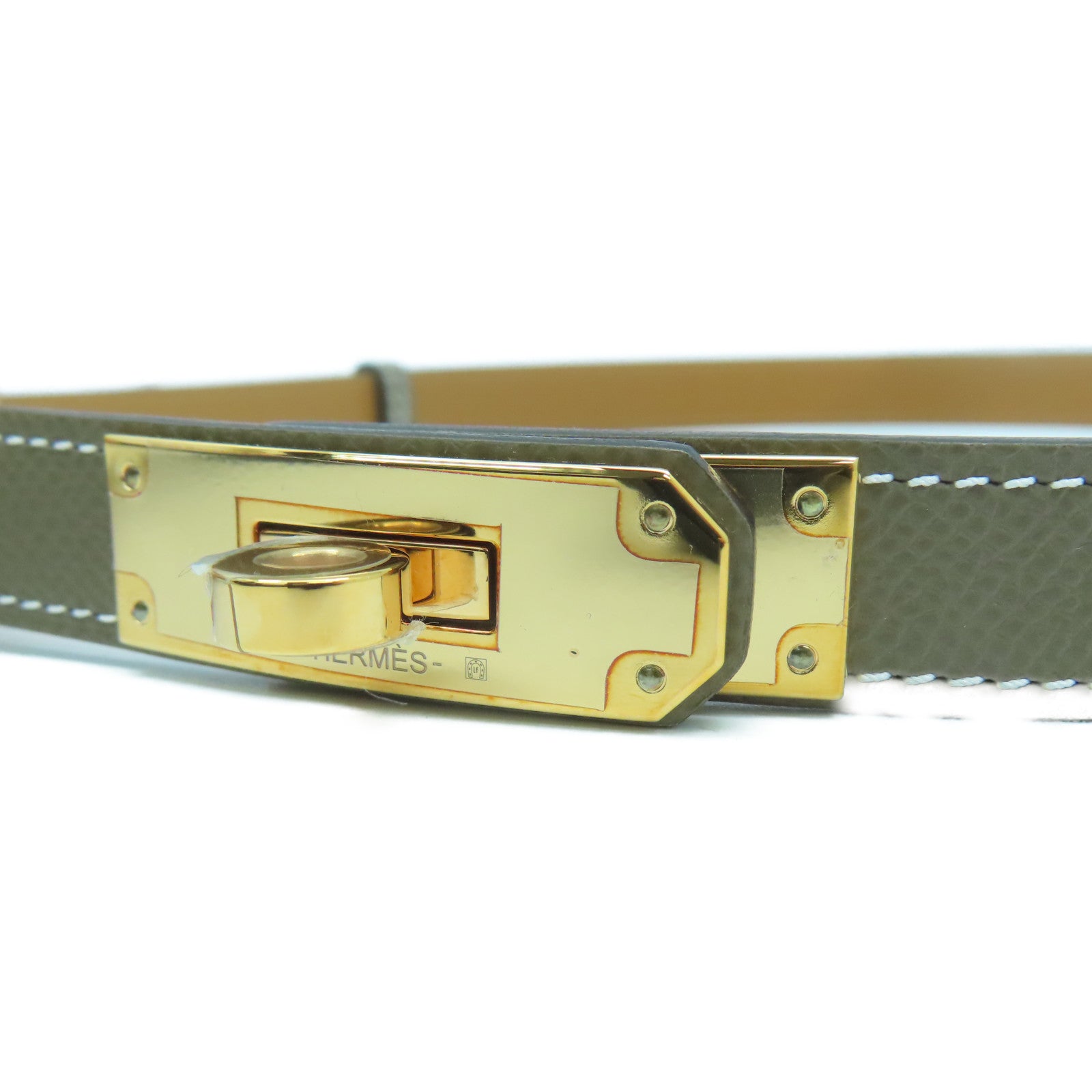 HERMES Epsom皮革Kelly Belt金扣皮帶Etoupe大象灰色