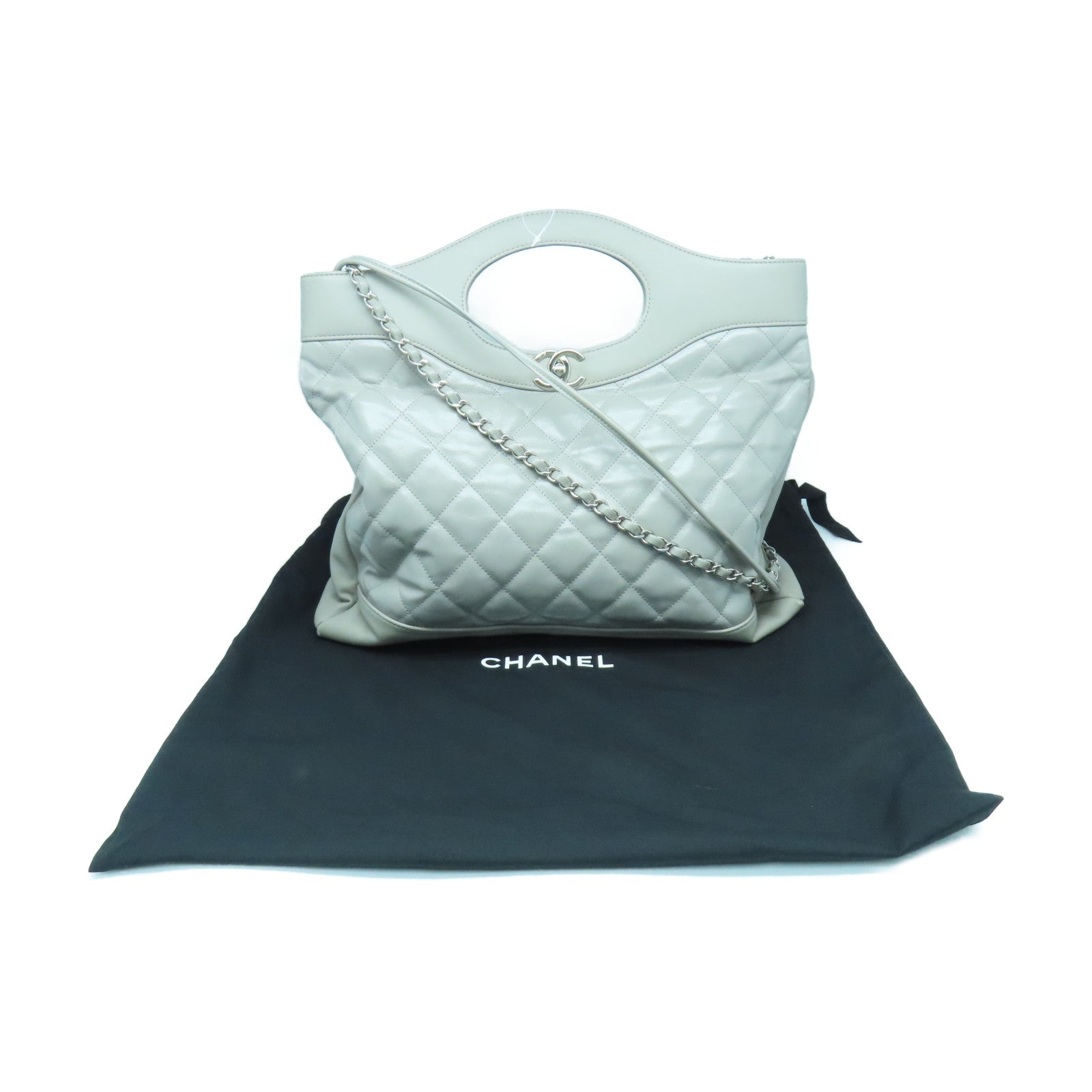 CHANEL 菱格羊皮皮革Shoulder Bag銀扣鏈帶肩背袋灰色