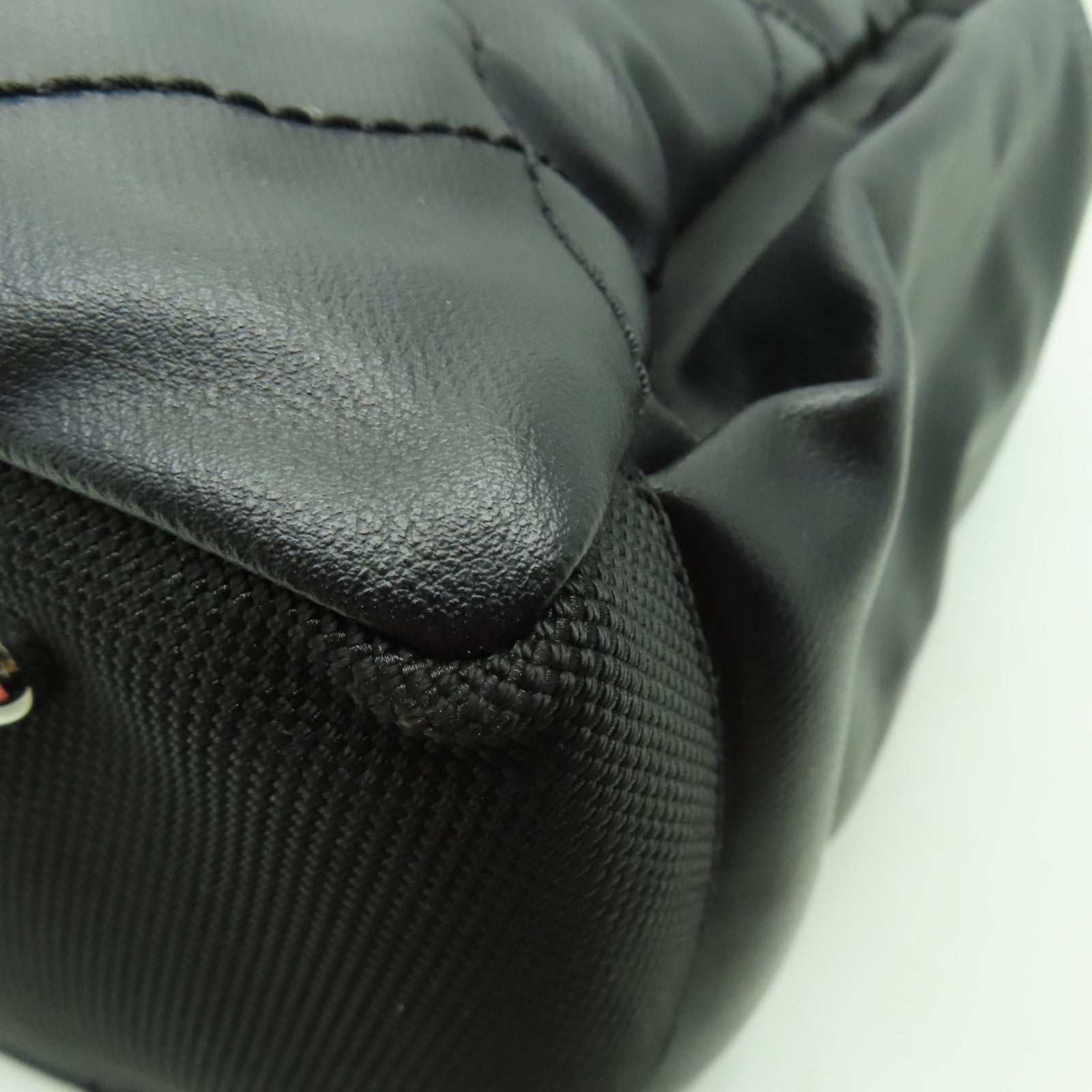 CHANEL 菱格皮革/帆布Shoulder Bag銀扣肩背袋黑色