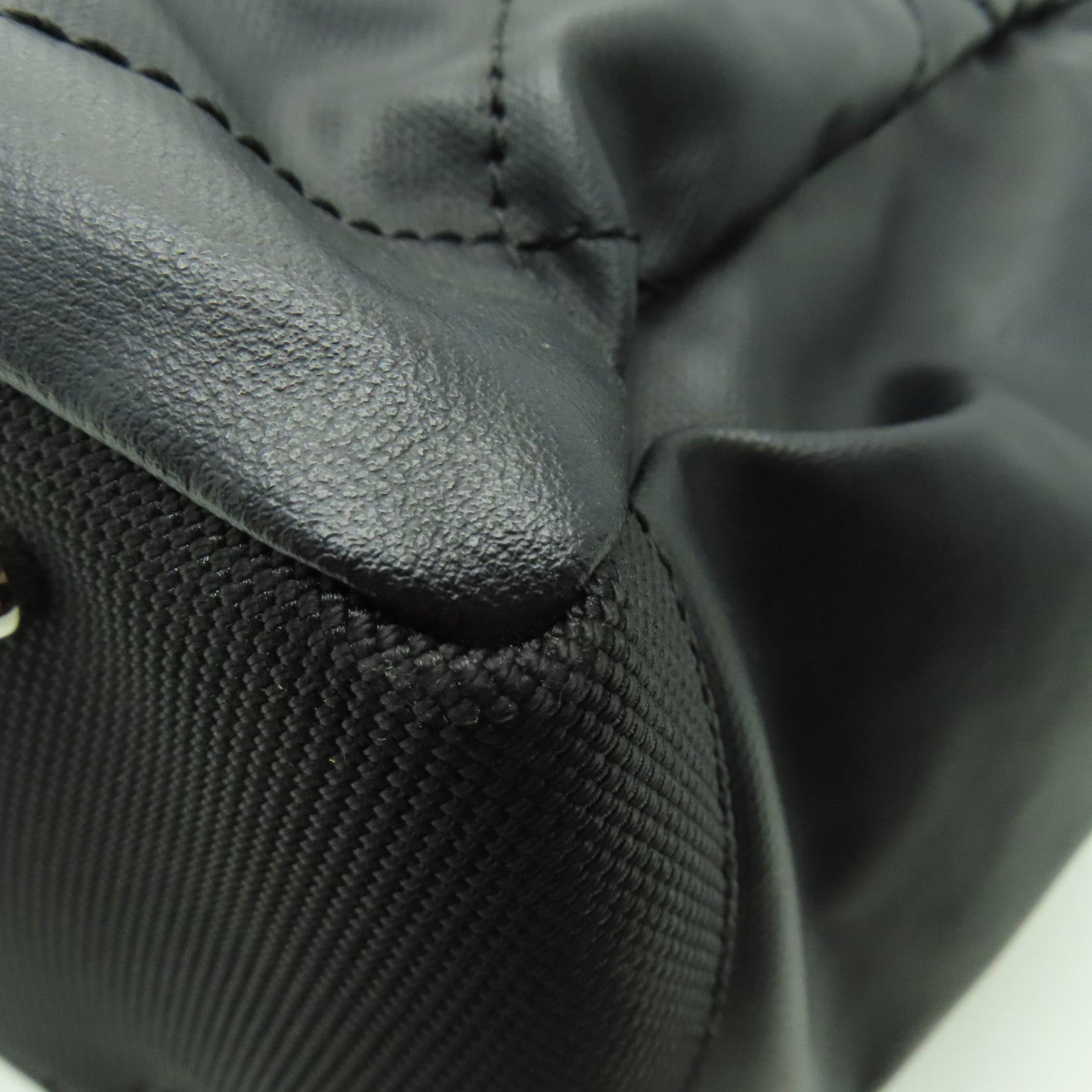 CHANEL 菱格皮革/帆布Shoulder Bag銀扣肩背袋黑色