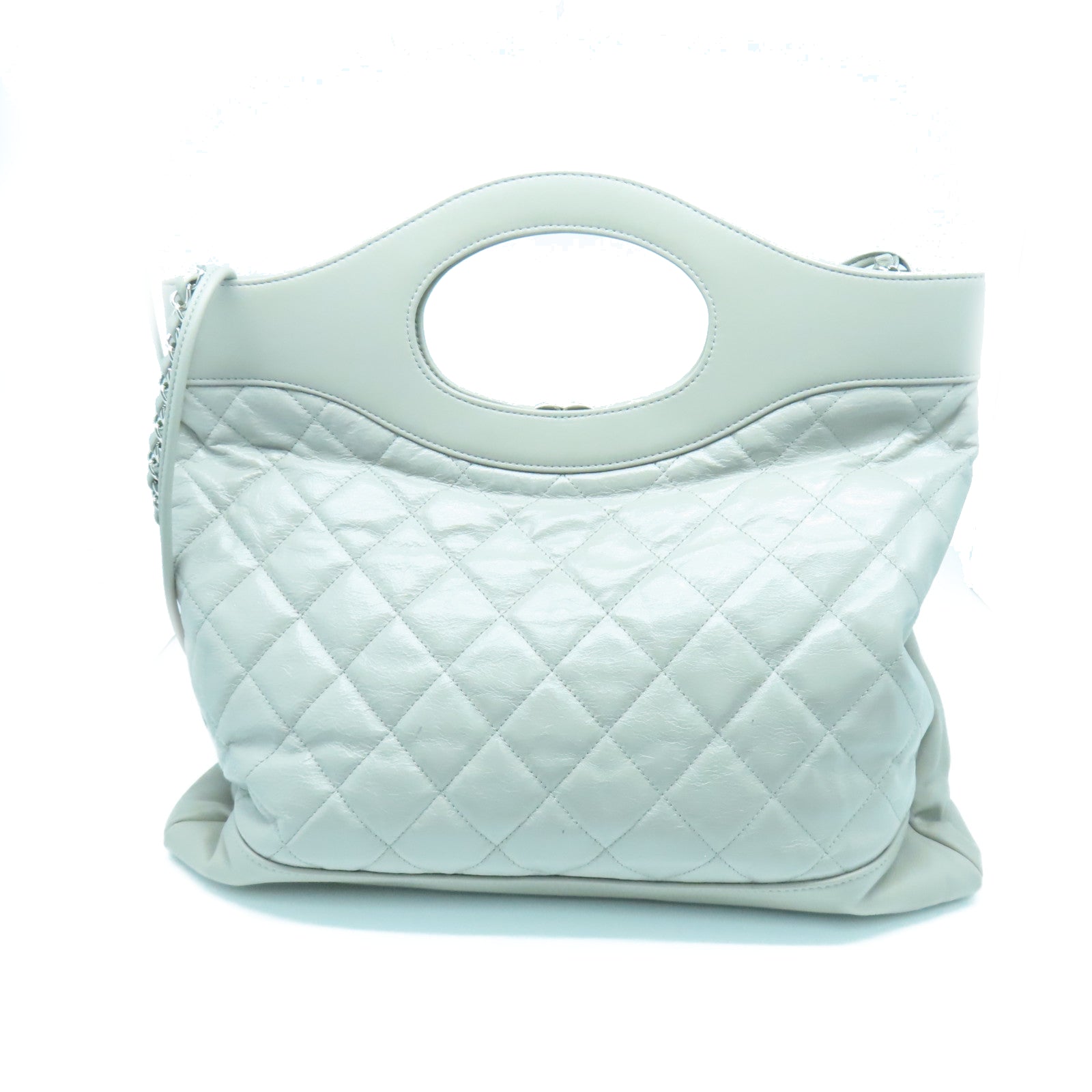CHANEL 菱格羊皮皮革Shoulder Bag銀扣鏈帶肩背袋灰色