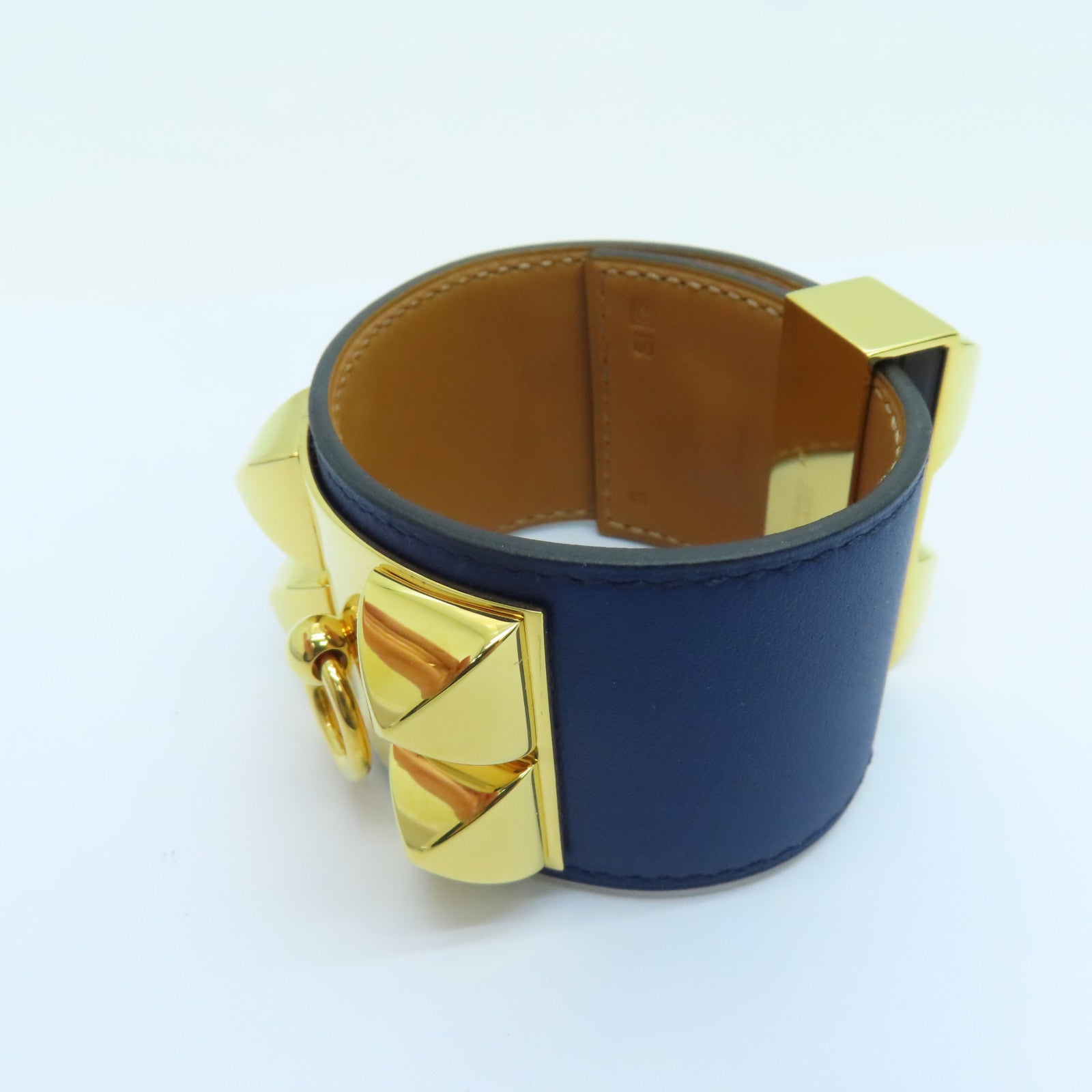 HERMES Swift皮革CDC金扣手鐲藍色