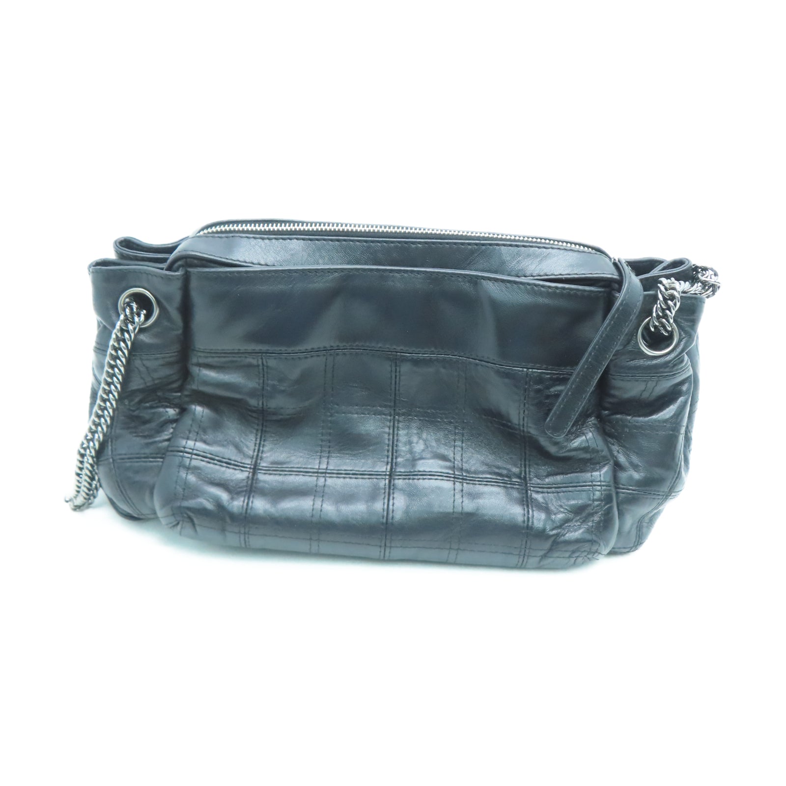 CHANEL 牛皮皮革Shoulder Bag銀扣鏈帶肩背袋黑色