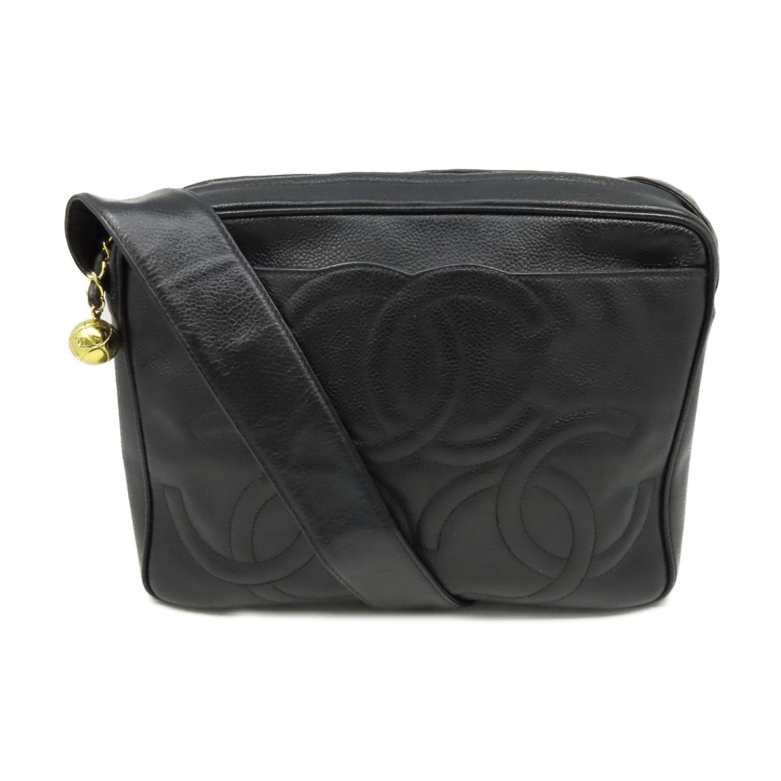 CHANEL Caviar皮革Vintage Shoulder Bag金扣肩背袋黑色