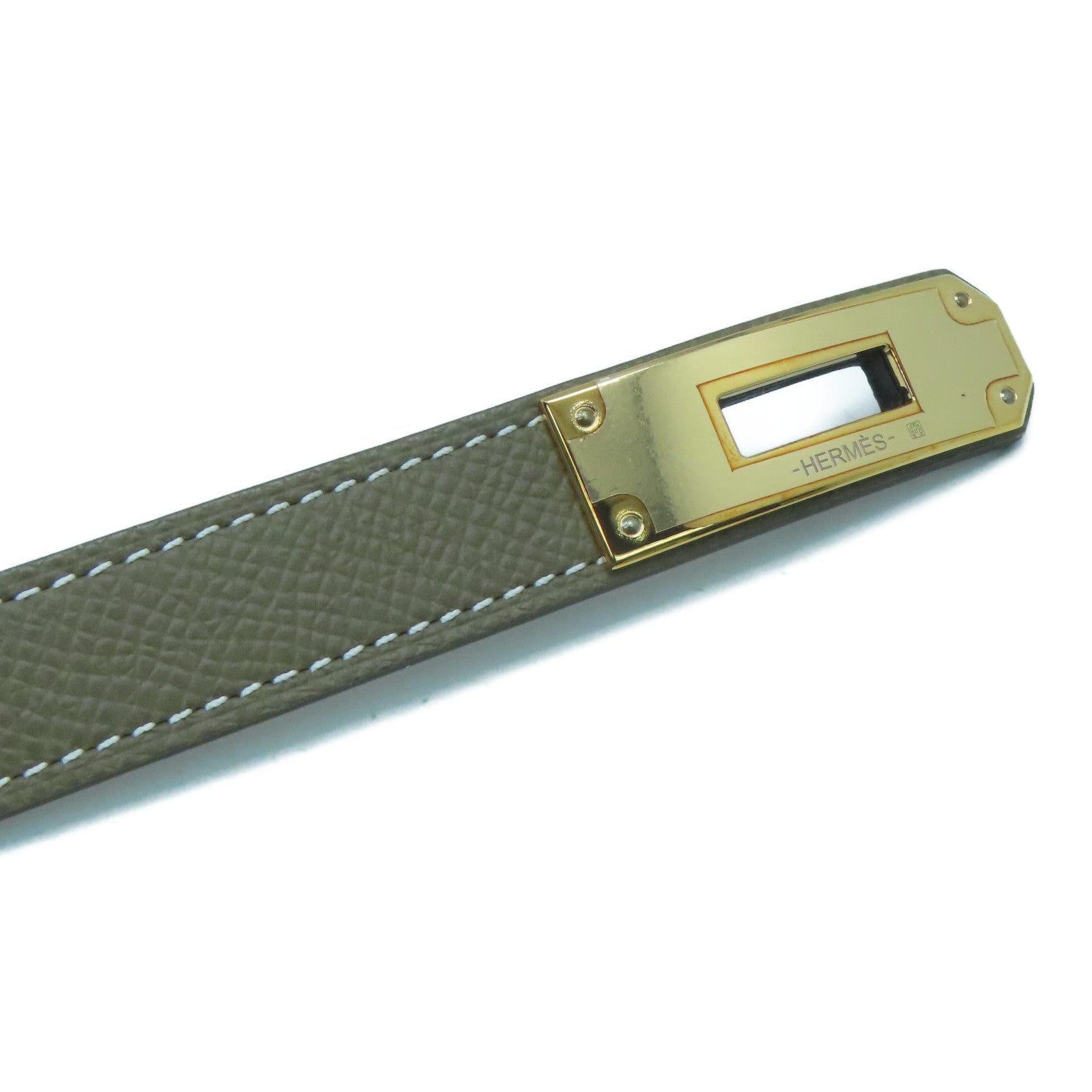 HERMES Epsom皮革Kelly Belt金扣皮帶Etoupe大象灰色