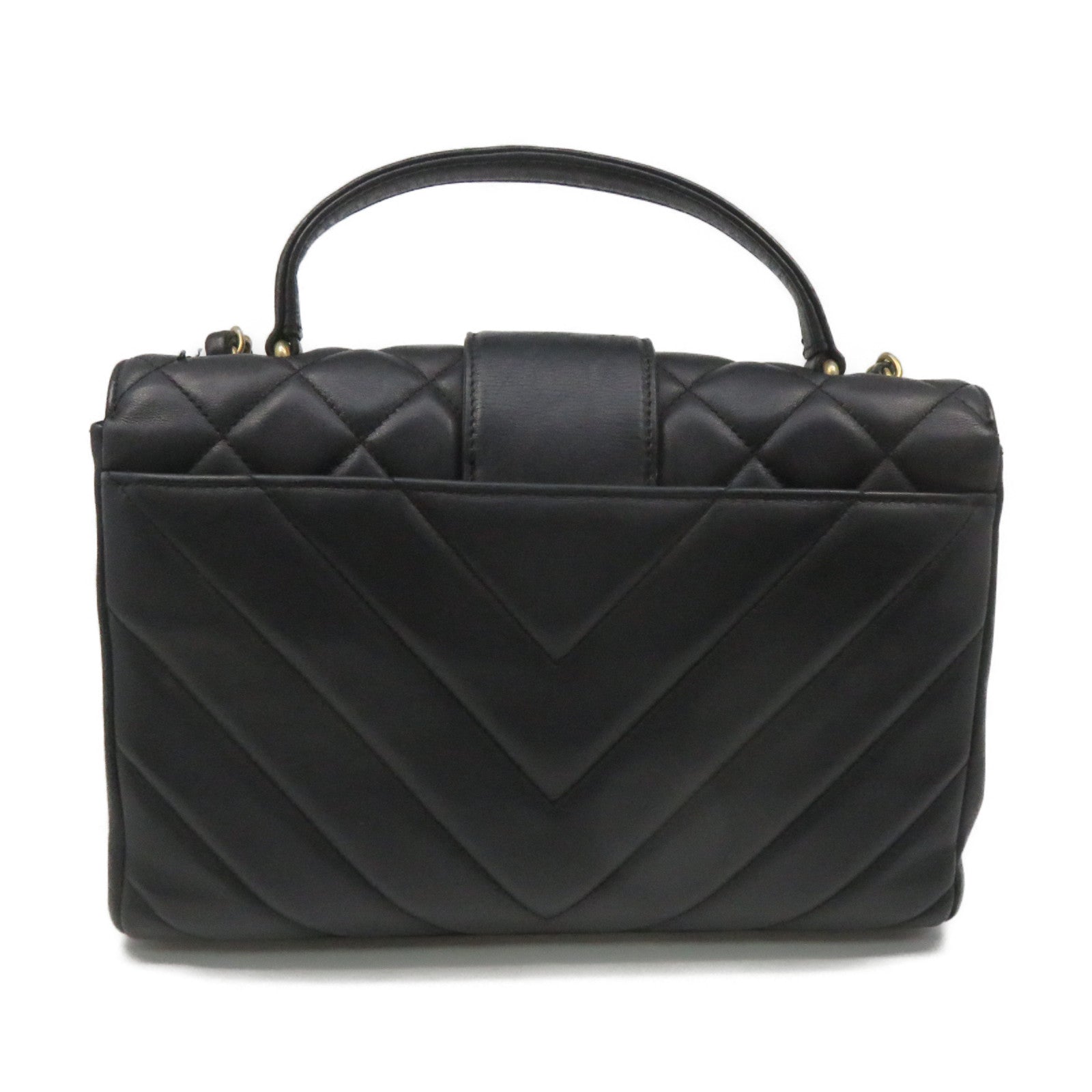CHANEL Rhombus Sheepskin Leather Chain 2Way Shoulder Bag Gold Buckle Handle Shoulder Bag Black