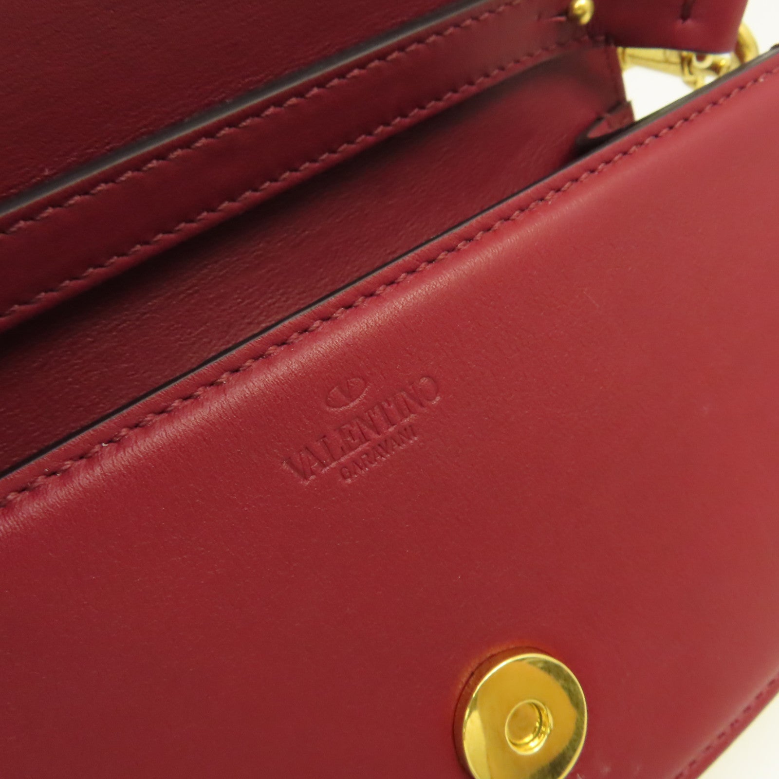 Valentino 牛皮皮革Garavani LOCO 2Way Shoulder Bag金扣手挽肩背兩用袋酒紅色