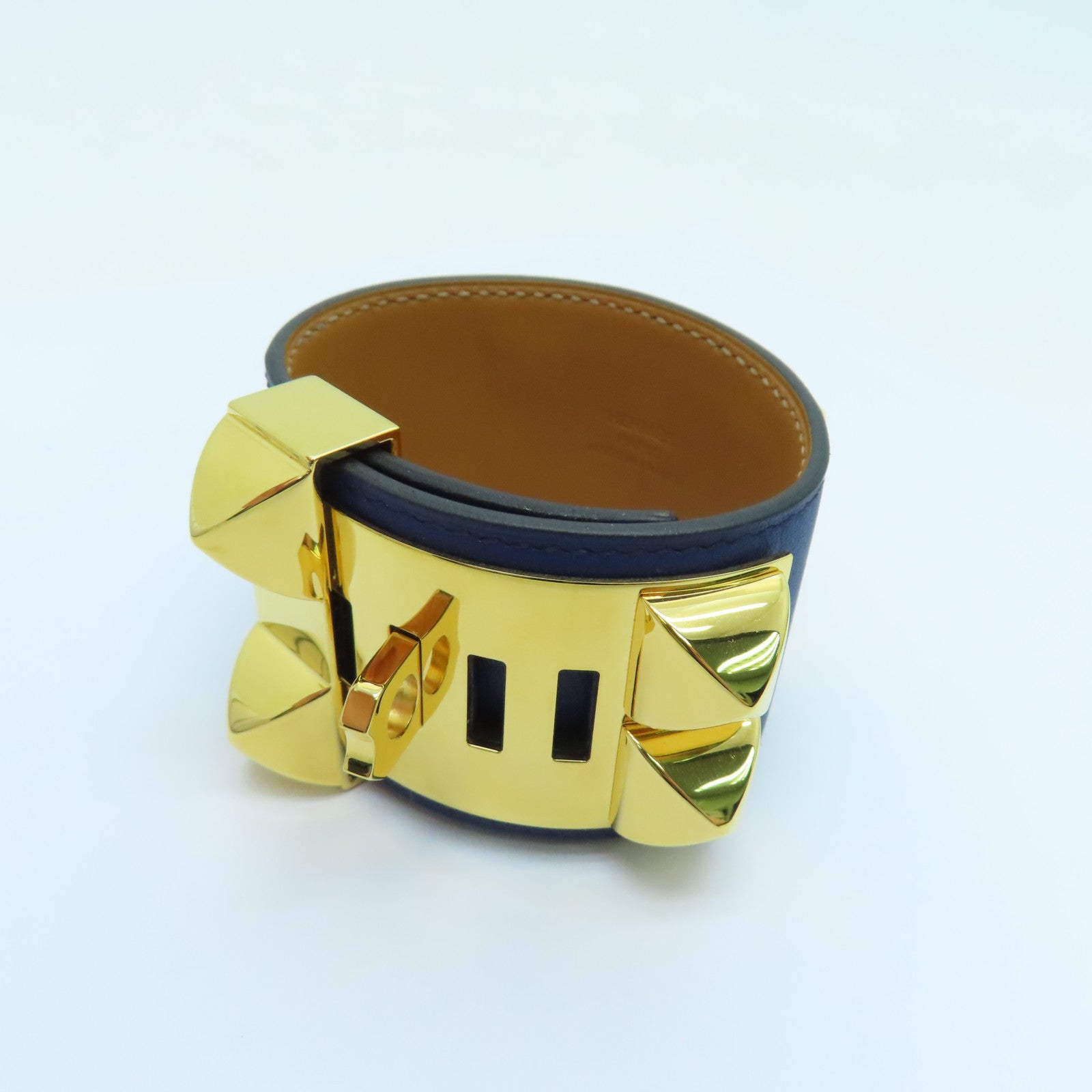 HERMES Swift皮革CDC金扣手鐲藍色