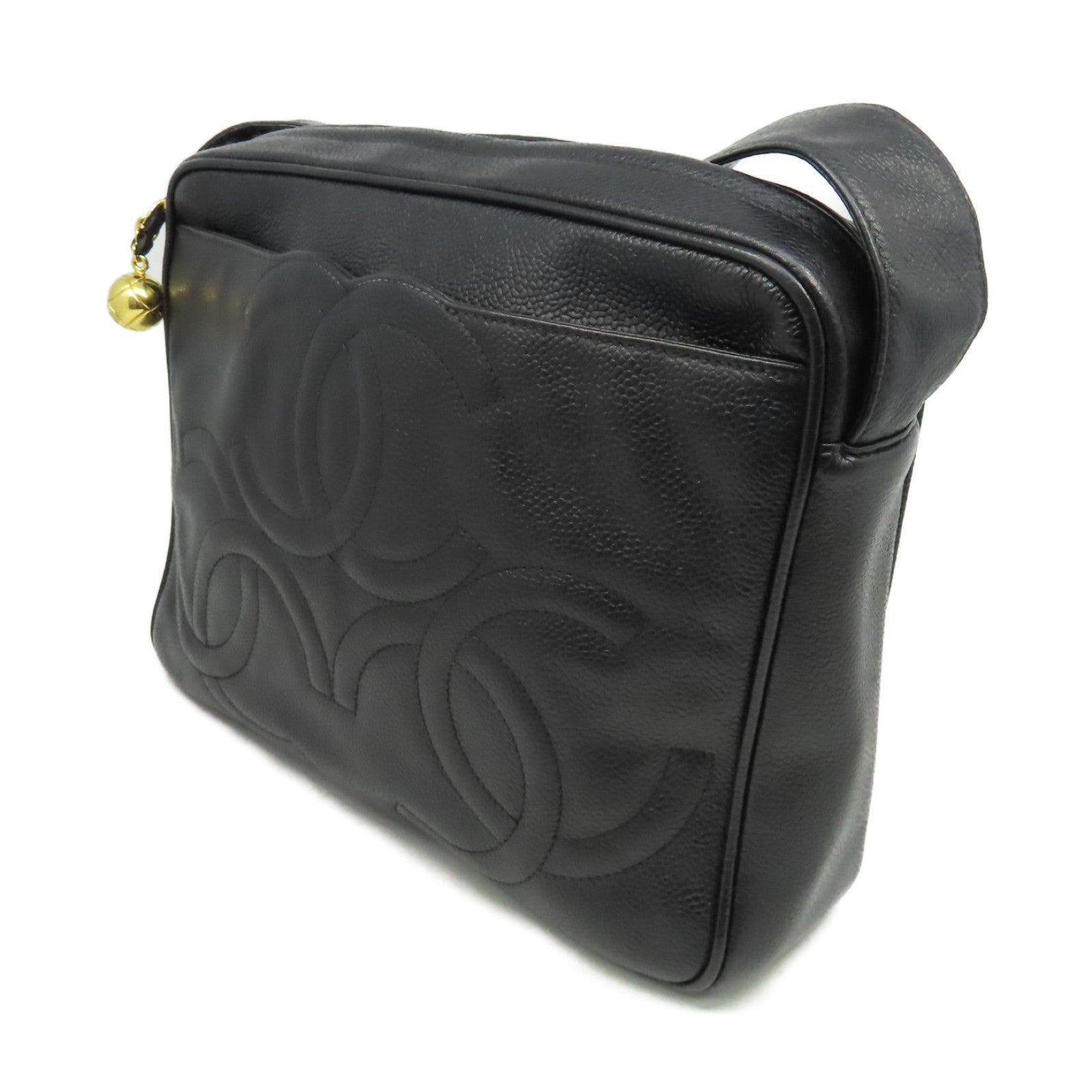 CHANEL Caviar皮革Vintage Shoulder Bag金扣肩背袋黑色