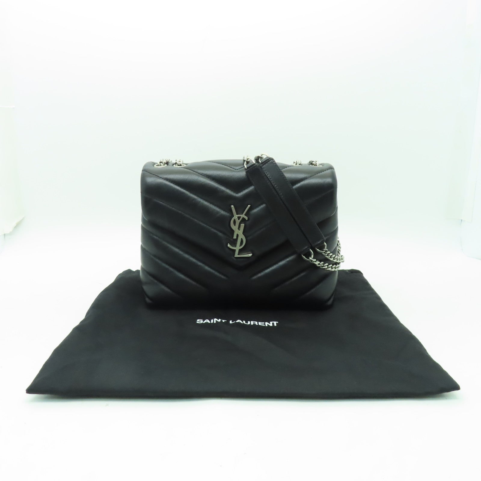 SAINT LAURENT 牛皮皮革Lou Lou Bag銀扣鏈帶肩背袋黒色