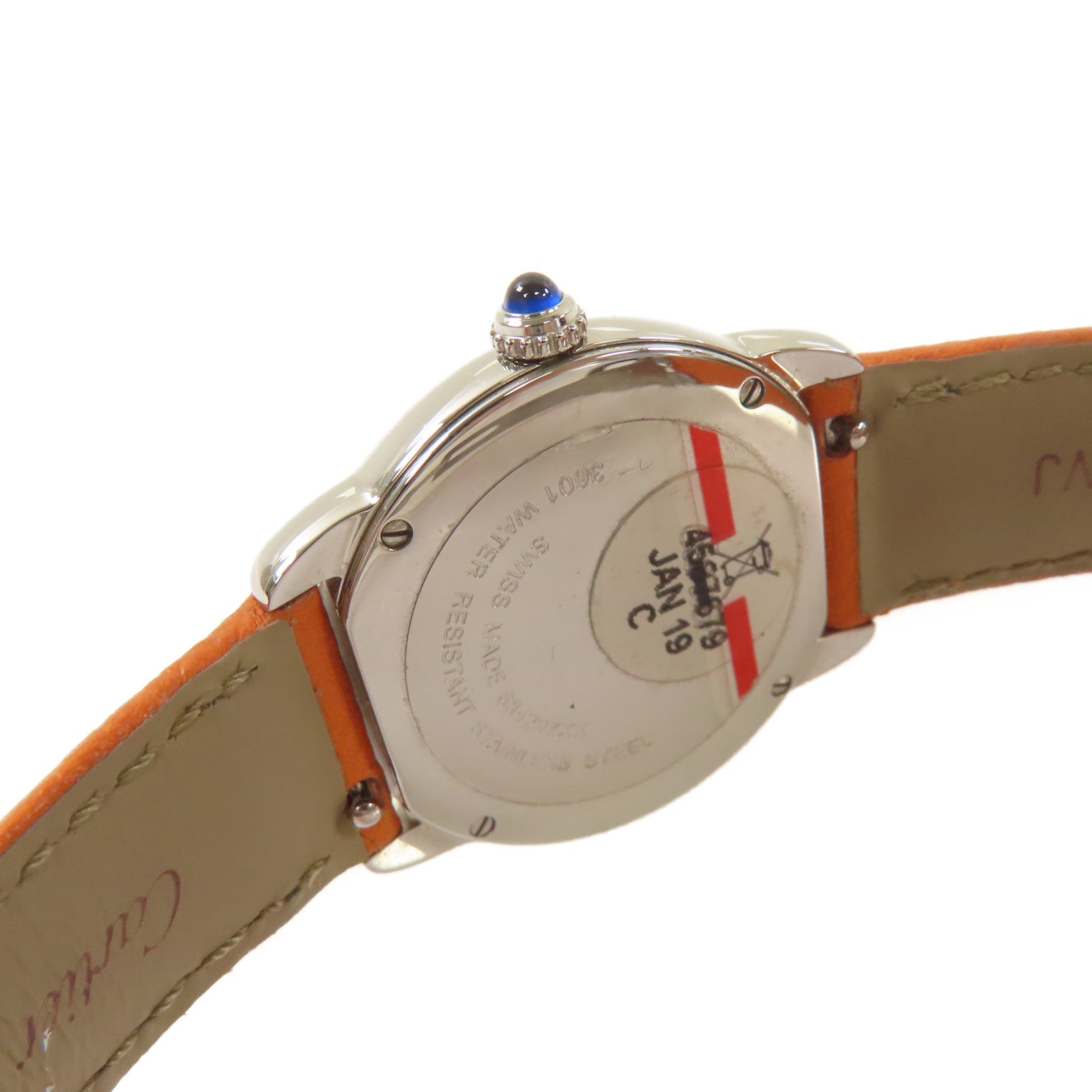 CARTIER Ronde Solo De Cartier Watch不鏽鋼/牛皮皮帶石英機芯手錶白色/橙色