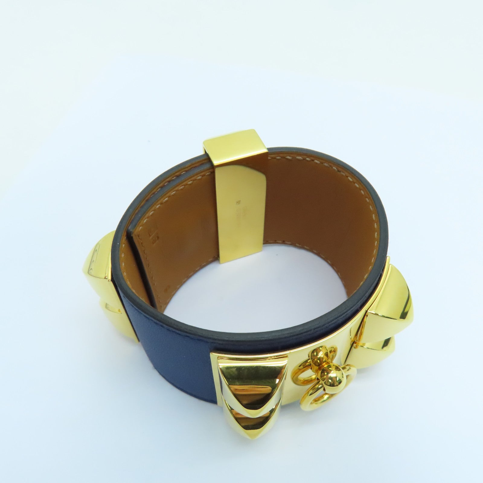 HERMES Swift皮革CDC金扣手鐲藍色