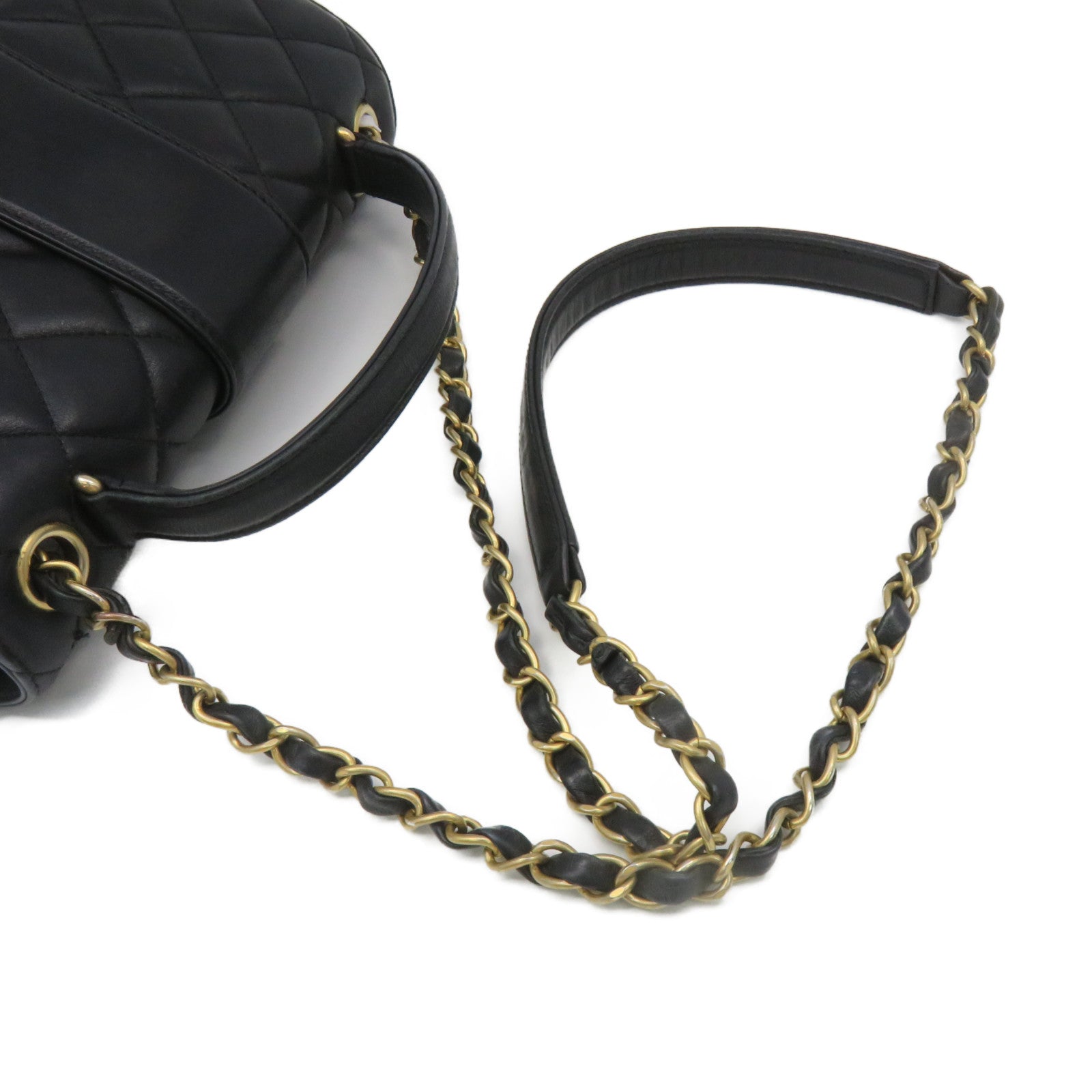 CHANEL Rhombus Sheepskin Leather Chain 2Way Shoulder Bag Gold Buckle Handle Shoulder Bag Black