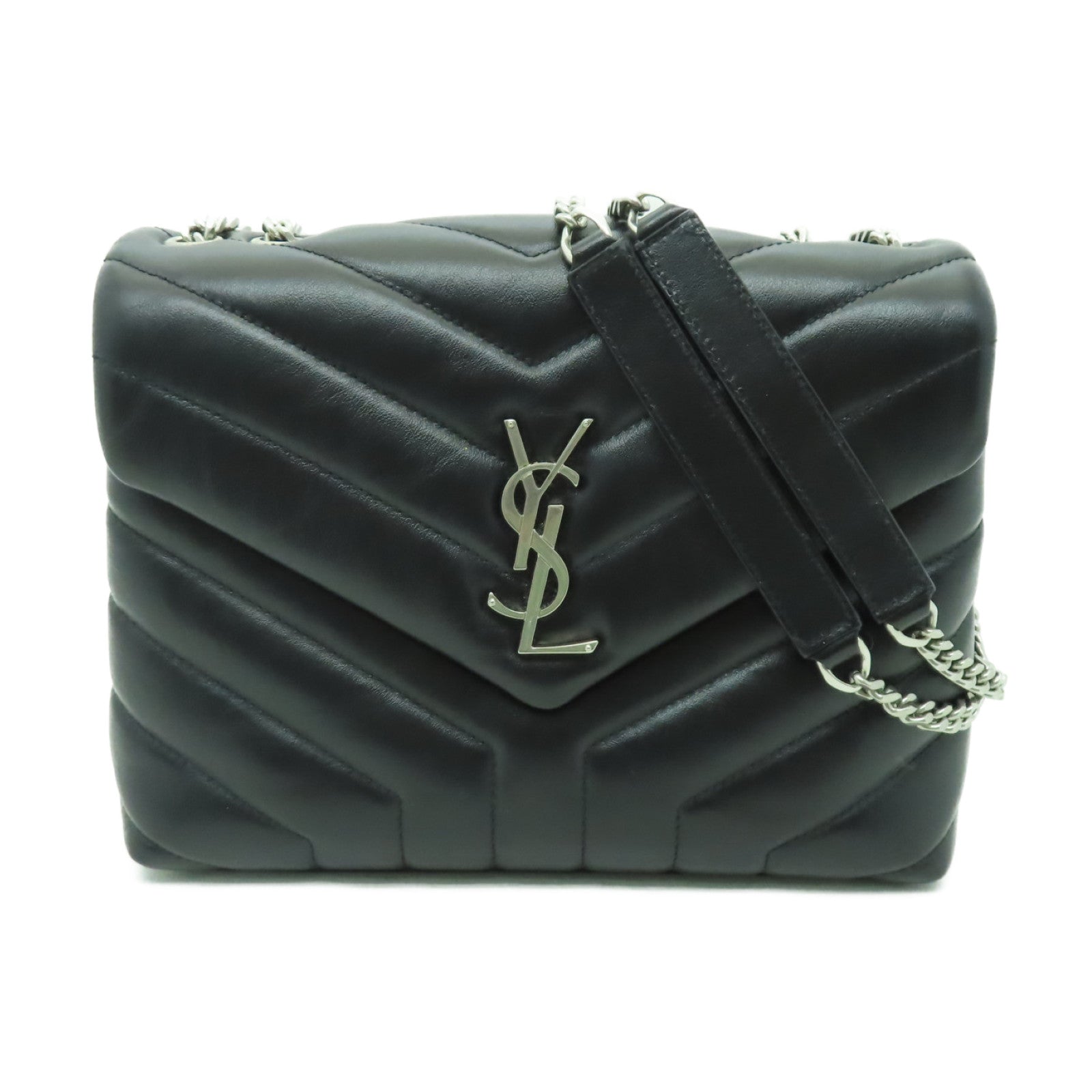 SAINT LAURENT 牛皮皮革Lou Lou Bag銀扣鏈帶肩背袋黒色