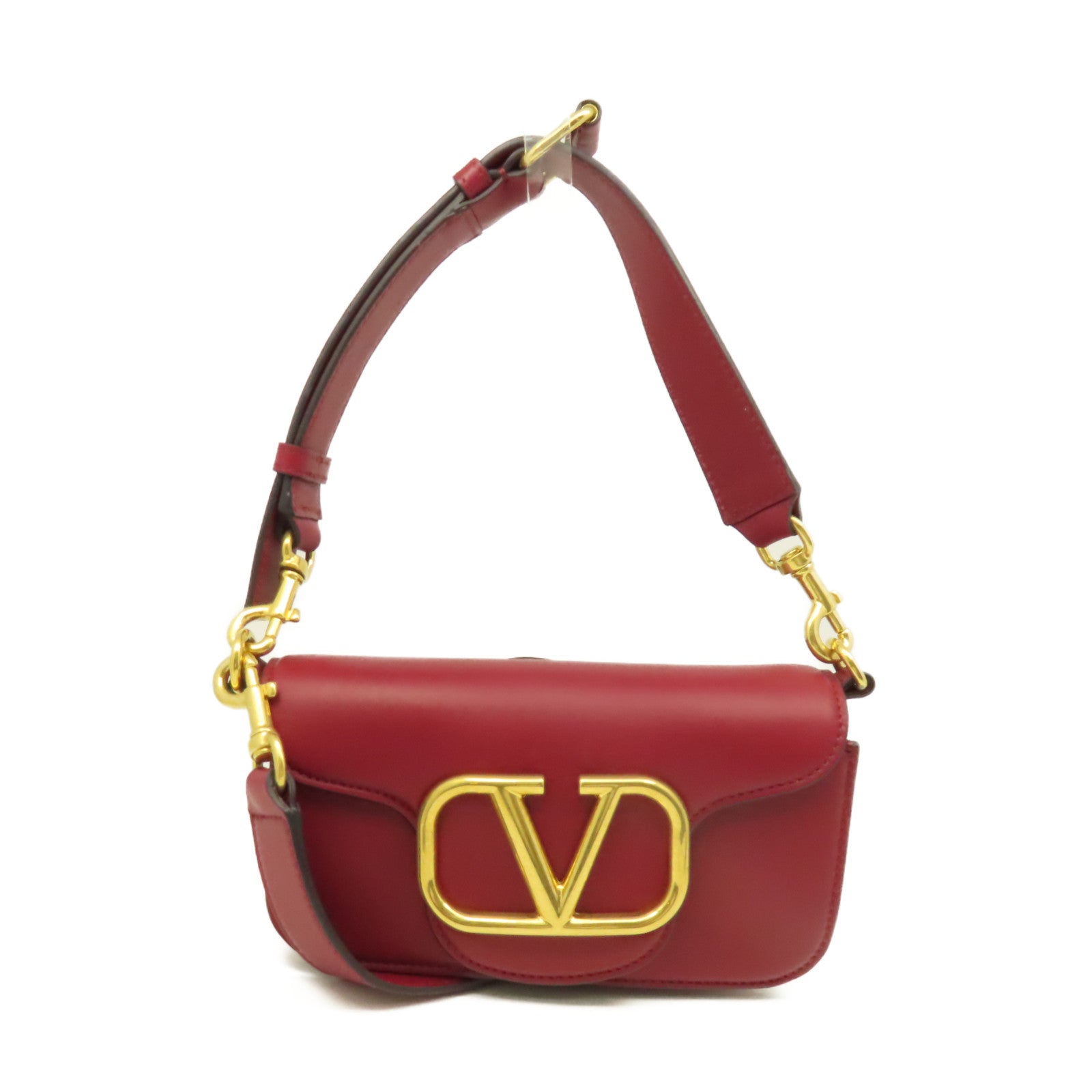 Valentino 牛皮皮革Garavani LOCO 2Way Shoulder Bag金扣手挽肩背兩用袋酒紅色