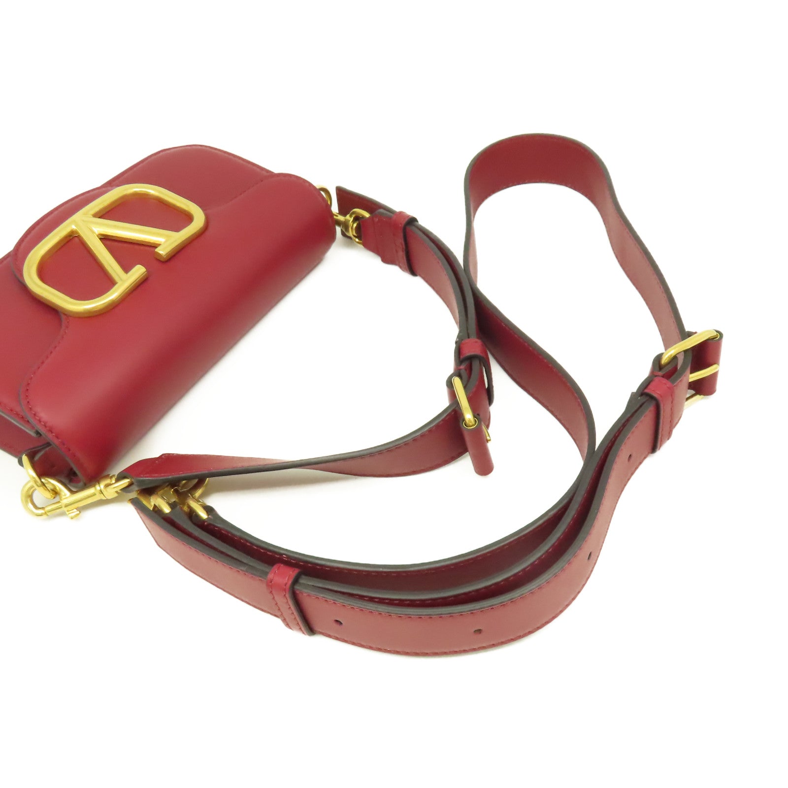 Valentino 牛皮皮革Garavani LOCO 2Way Shoulder Bag金扣手挽肩背兩用袋酒紅色