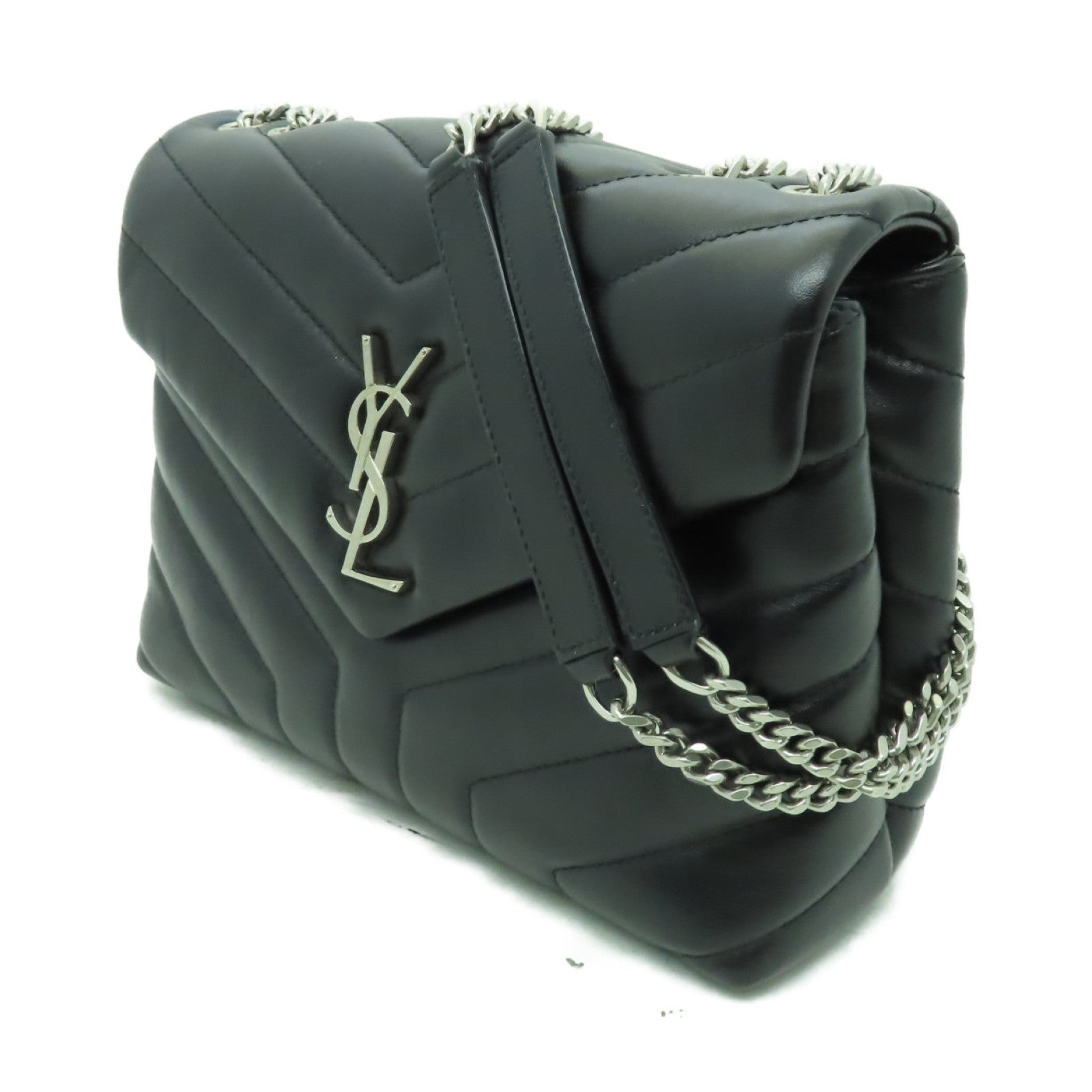 SAINT LAURENT 牛皮皮革Lou Lou Bag銀扣鏈帶肩背袋黒色