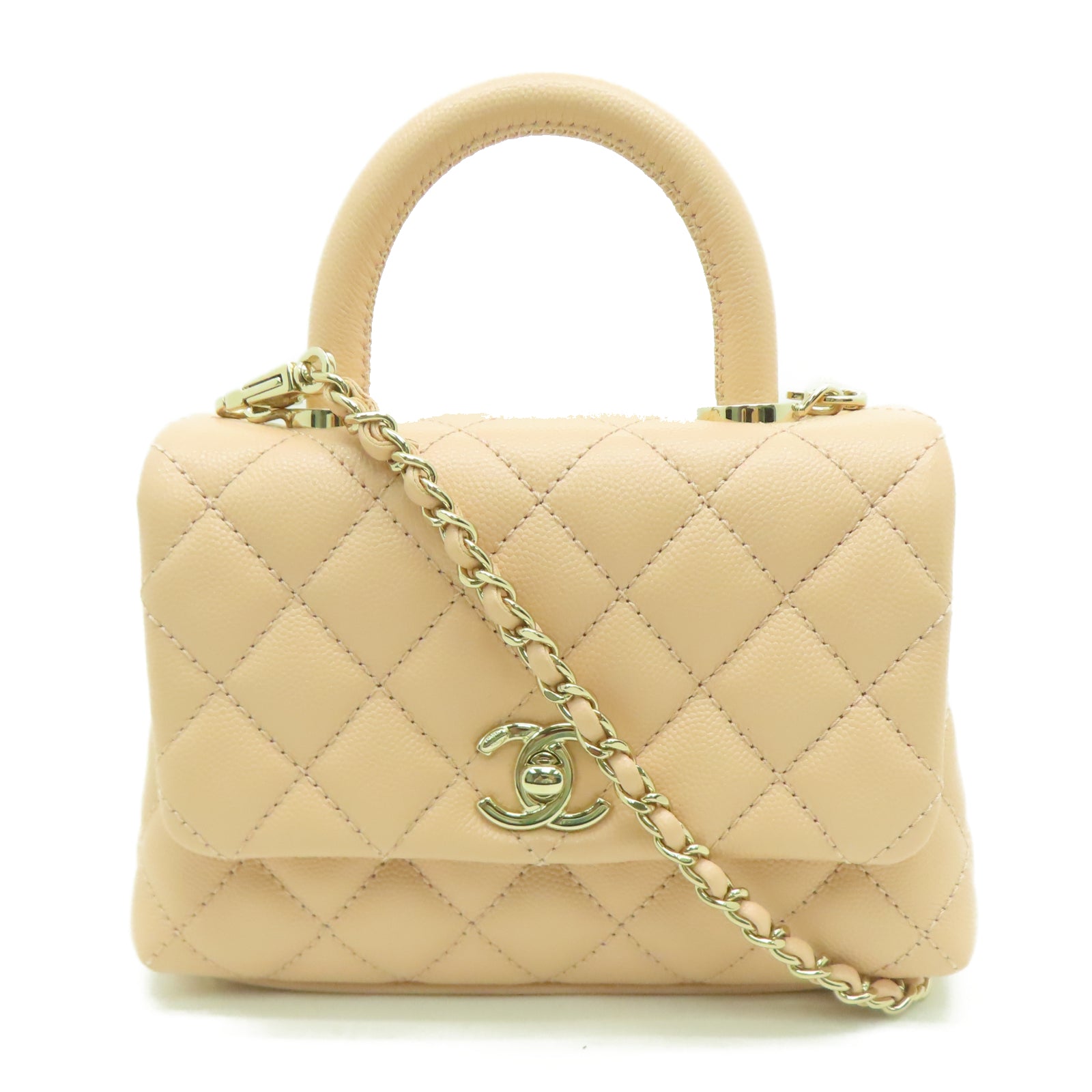 CHANEL 菱格牛皮皮革Chain Shoulder金扣链带肩背袋粉红色