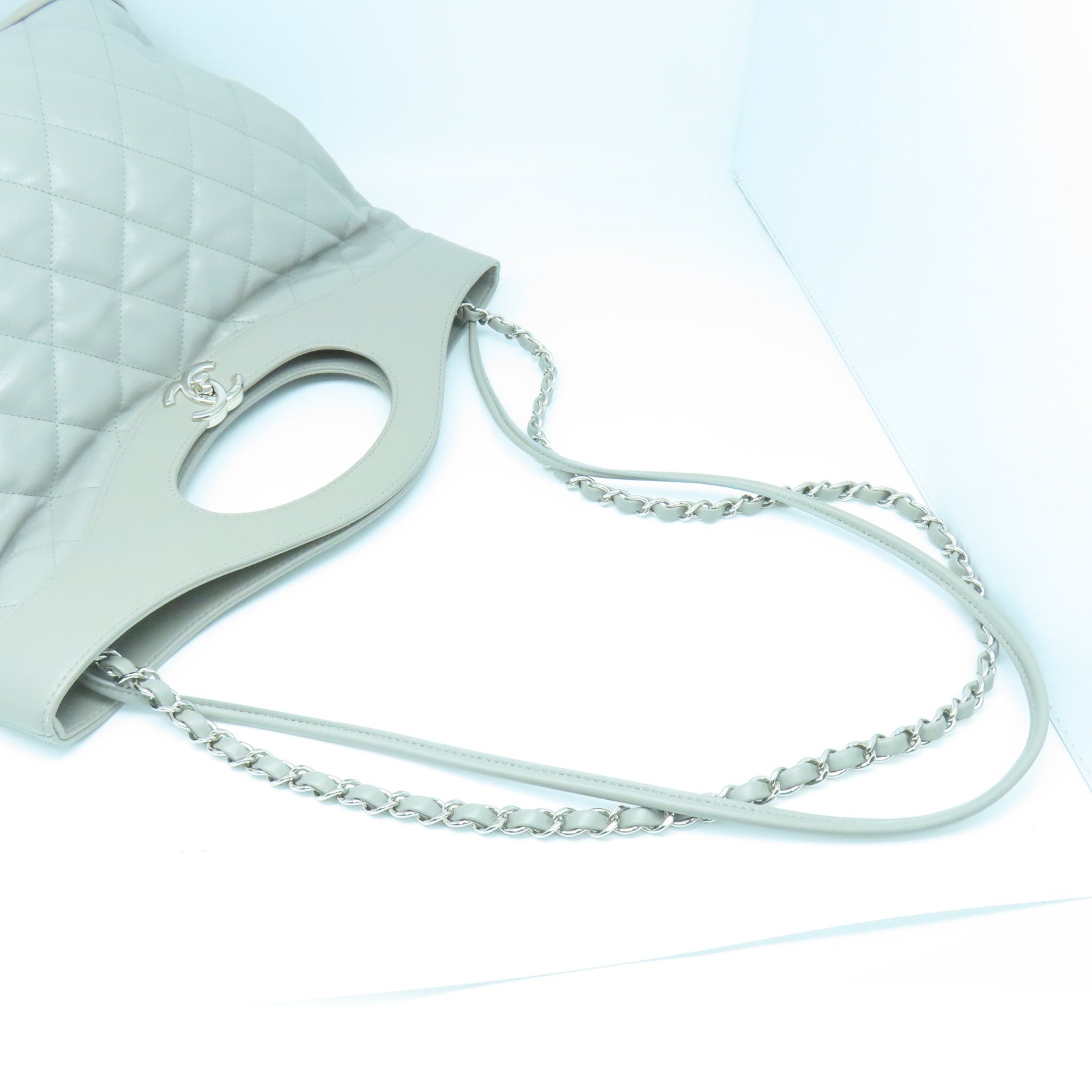 CHANEL 菱格羊皮皮革Shoulder Bag銀扣鏈帶肩背袋灰色