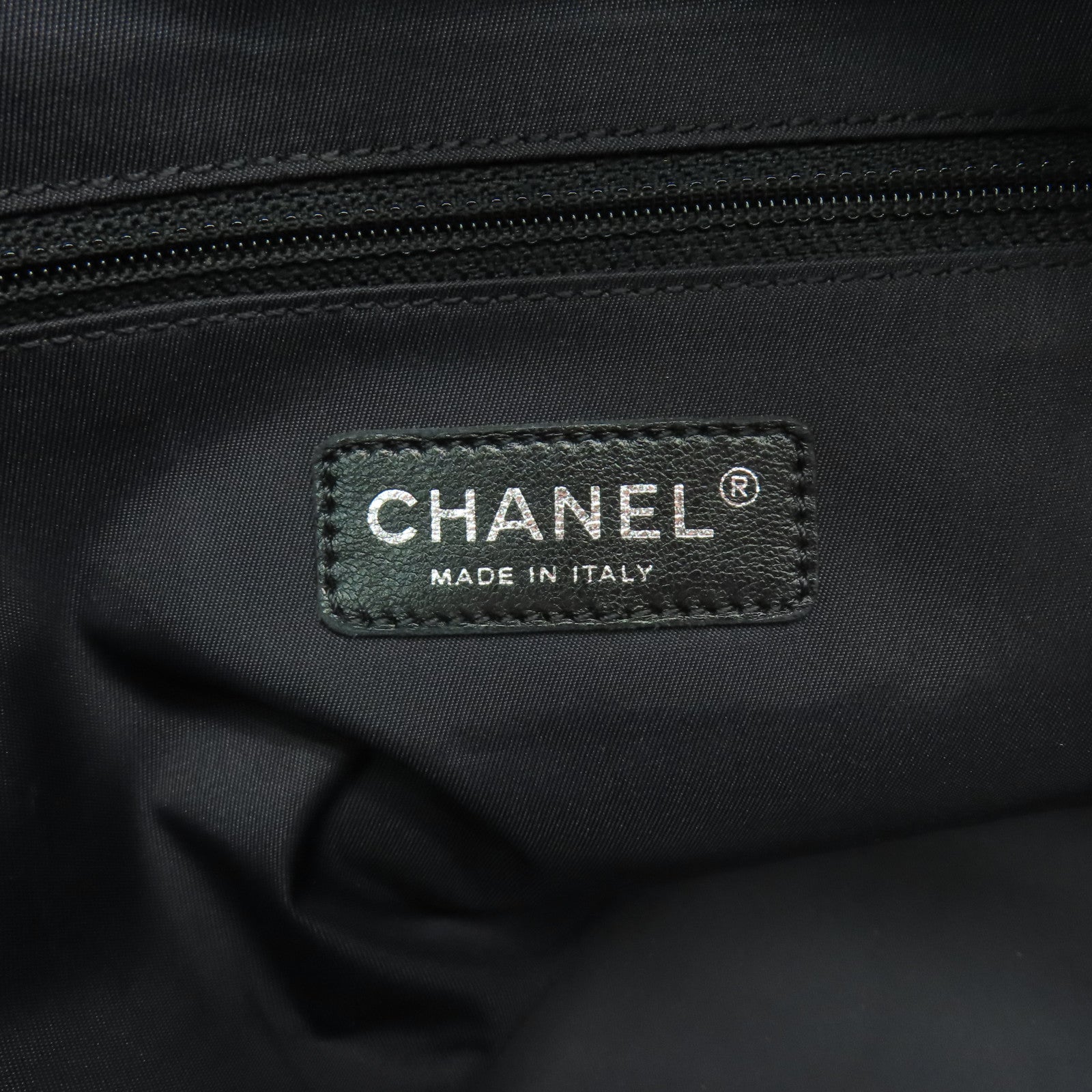 CHANEL 菱格皮革/帆布Shoulder Bag銀扣肩背袋黑色