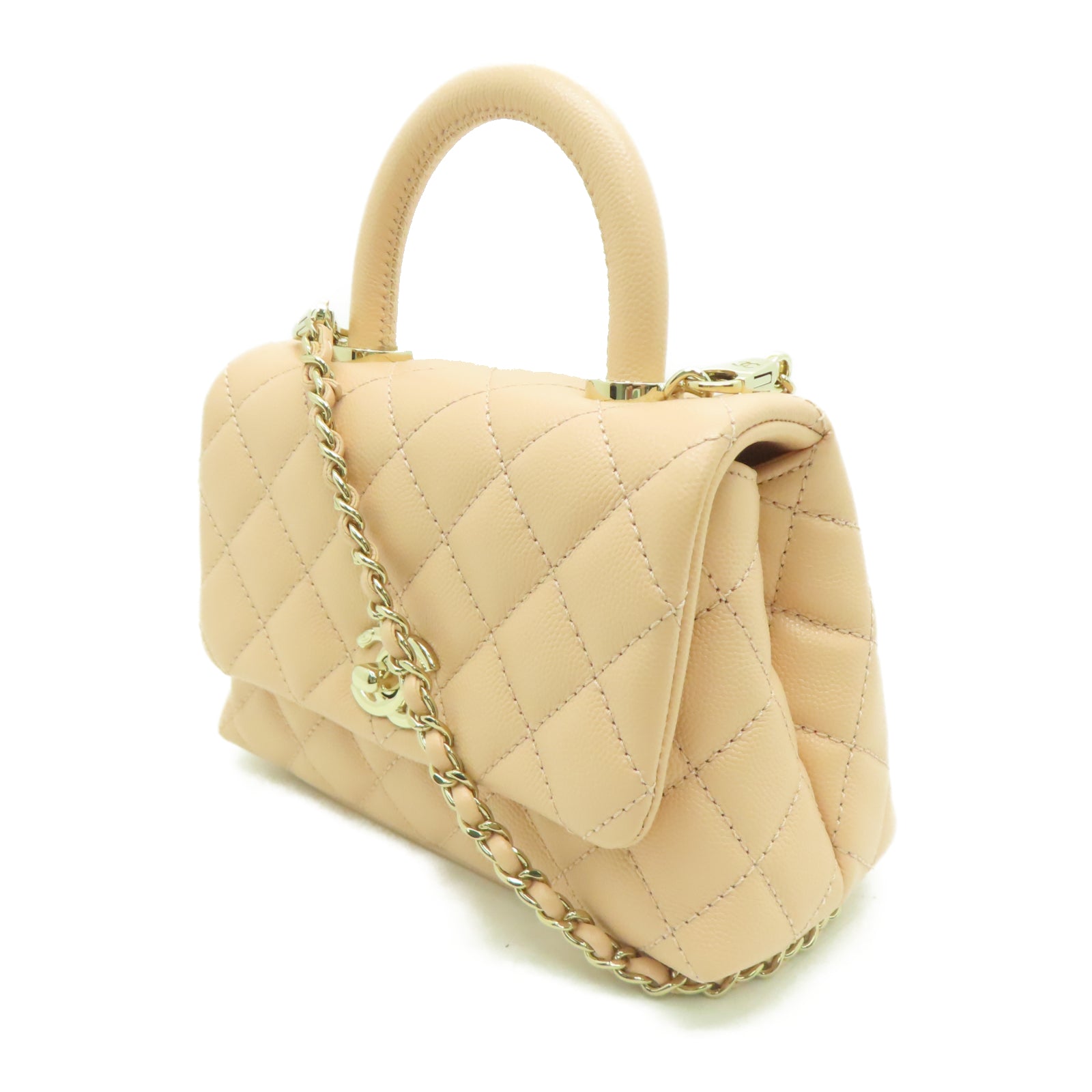 CHANEL 菱格牛皮皮革Chain Shoulder金扣链带肩背袋粉红色