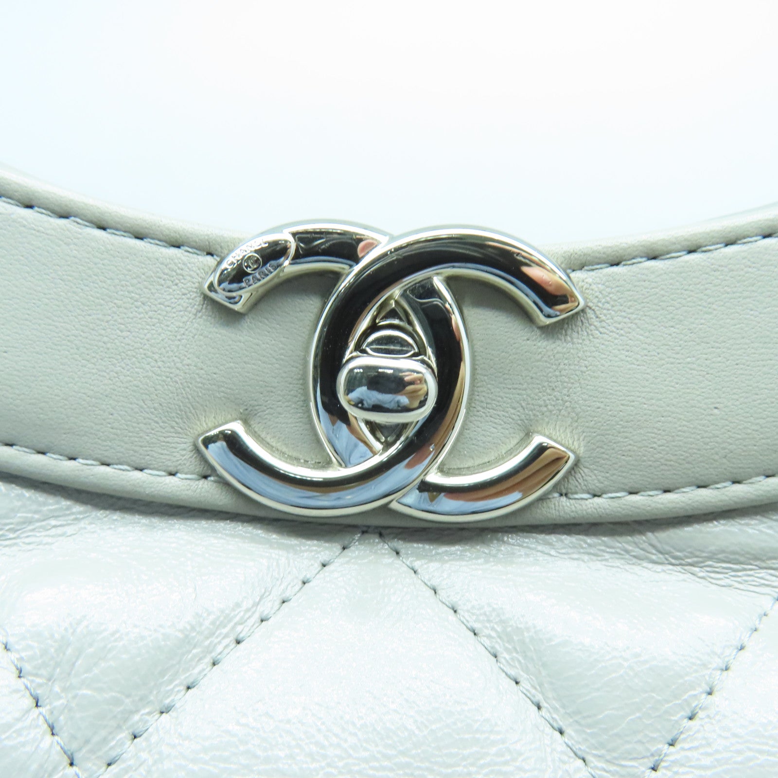 CHANEL 菱格羊皮皮革Shoulder Bag銀扣鏈帶肩背袋灰色