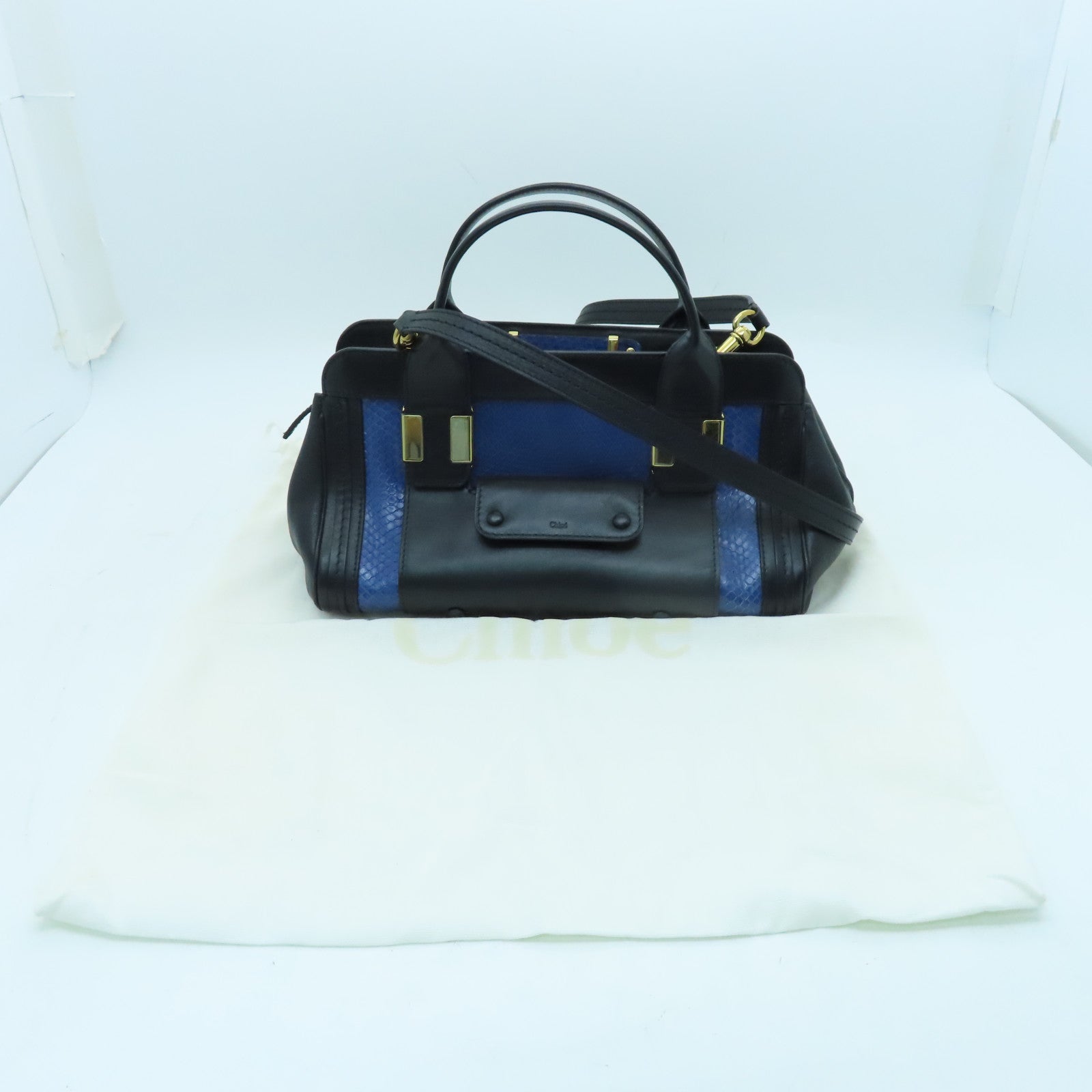 Chloe 牛皮皮革/蛇皮皮革2 Way Shoulder Calf Dustbag金扣手挽肩背两用袋黑色/蓝色