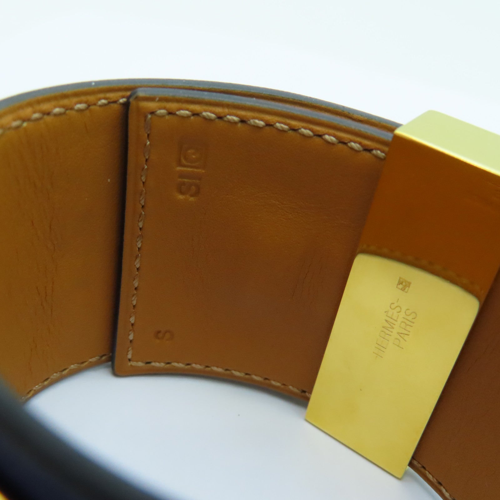 HERMES Swift皮革CDC金扣手鐲藍色