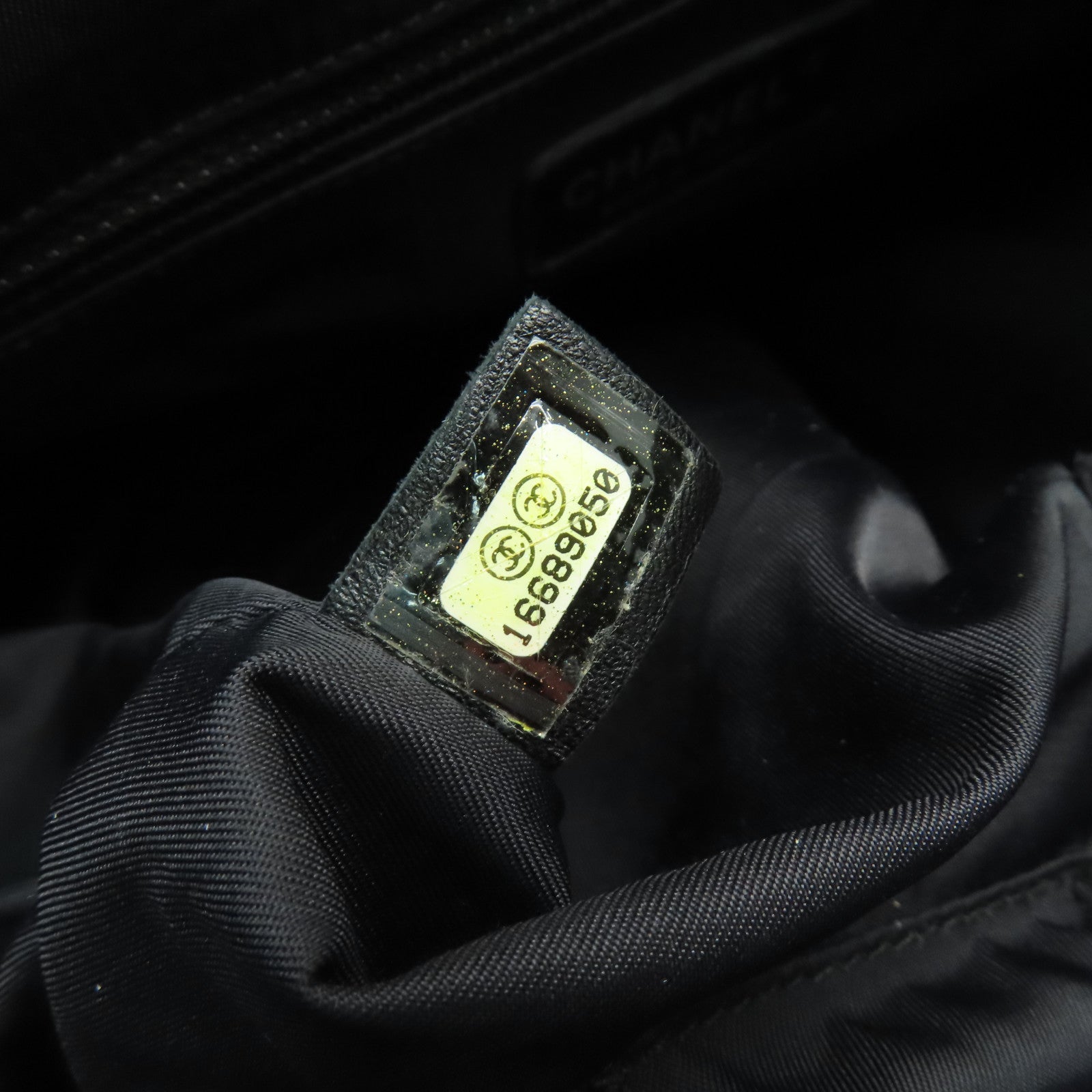 CHANEL 菱格皮革/帆布Shoulder Bag銀扣肩背袋黑色