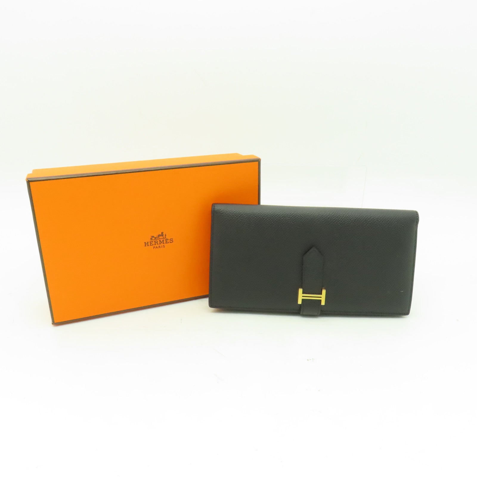 HERMES Epsom皮革Bearn Bi-fold金扣長錢包黑色