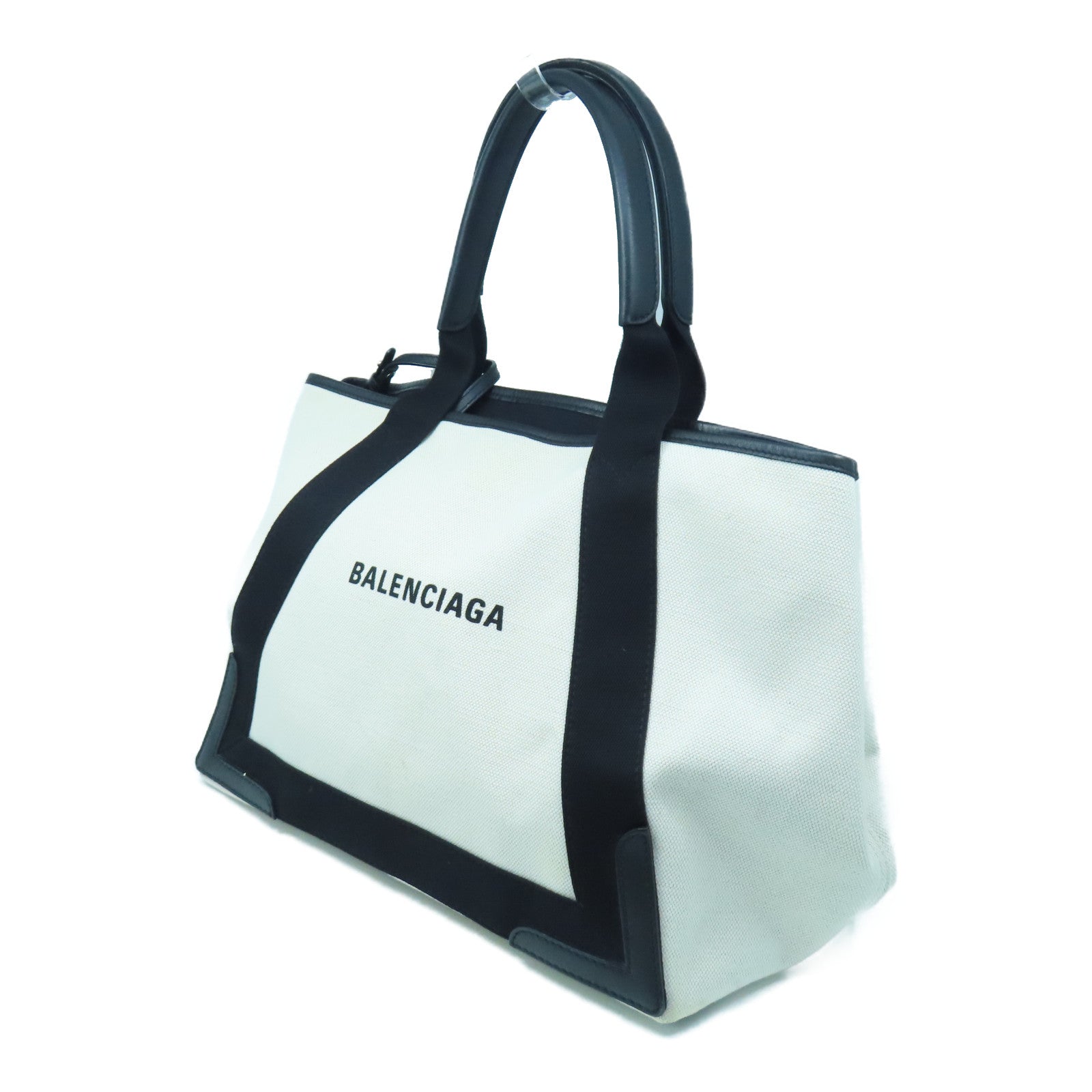 BALENCIAGA Canvas Shoulder Bag Silver Buckle Black/White