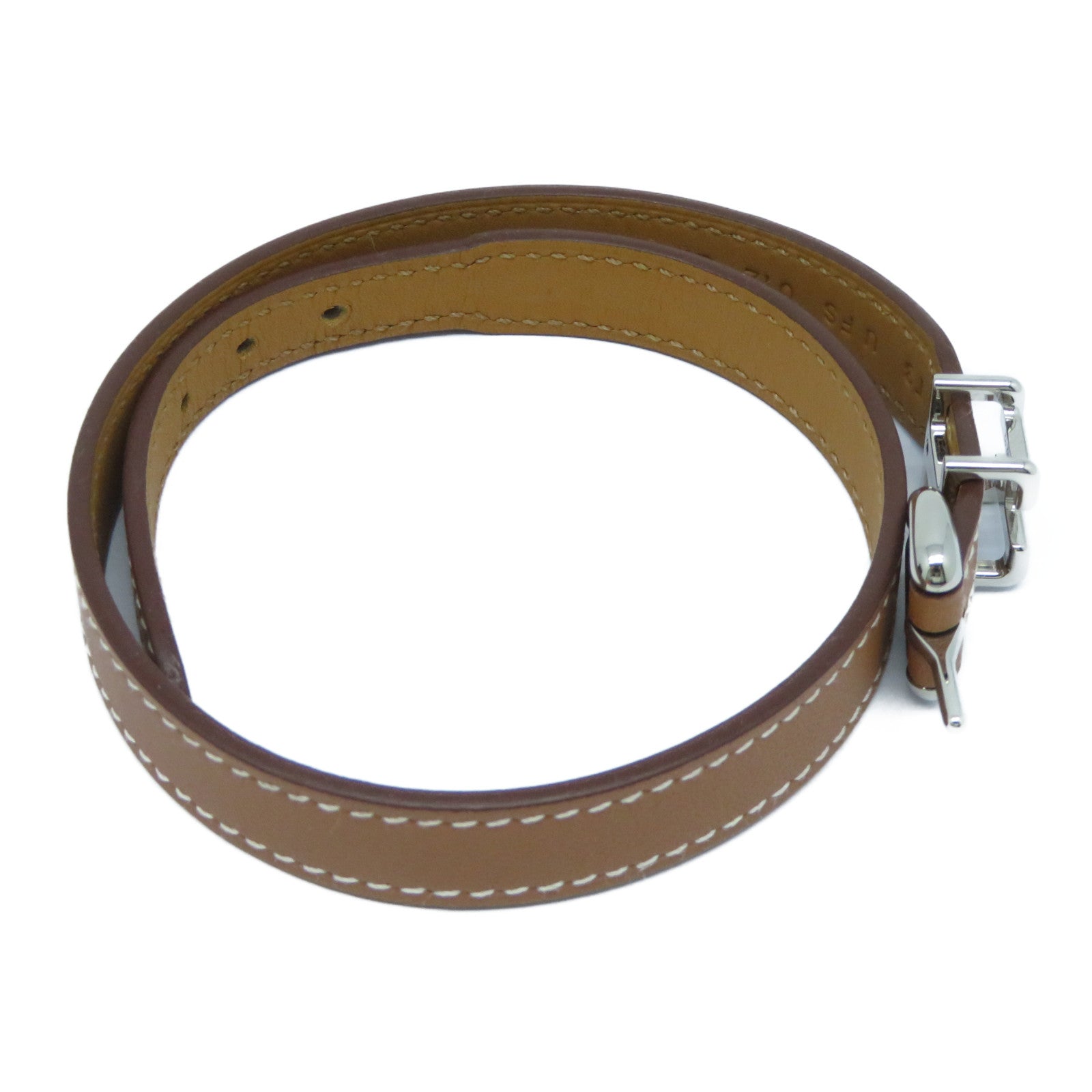 HERMES 皮革Trench Bracelet銀扣手鐲Gold經典駝色