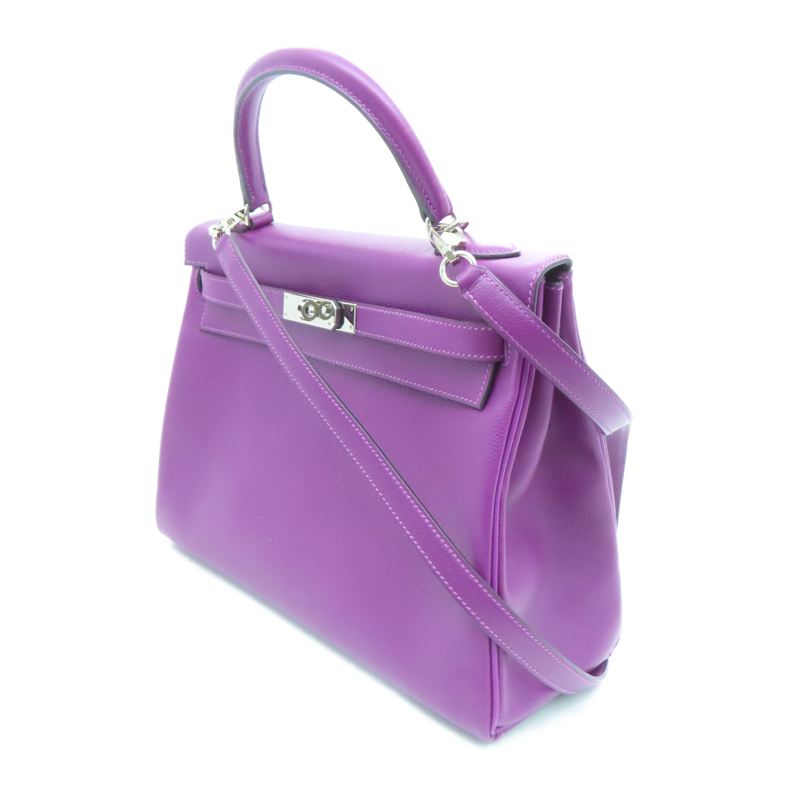 HERMES Evercolor皮革Kelly 32银扣手挽肩背两用袋海葵紫色