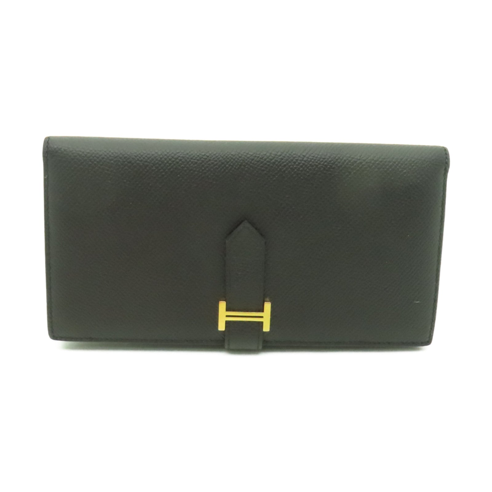 HERMES Epsom皮革Bearn Bi-fold金扣長錢包黑色
