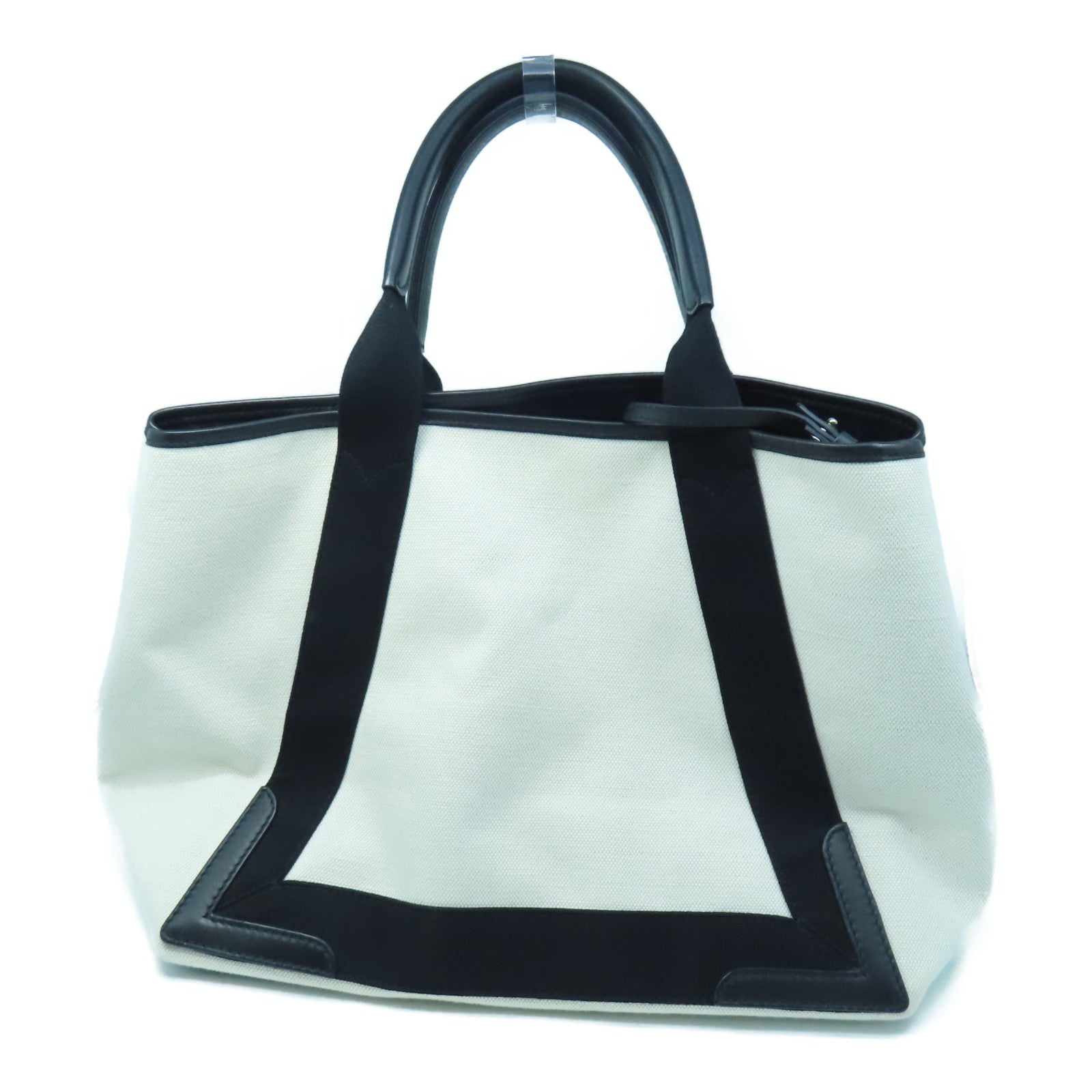 BALENCIAGA Canvas Shoulder Bag Silver Buckle Black/White