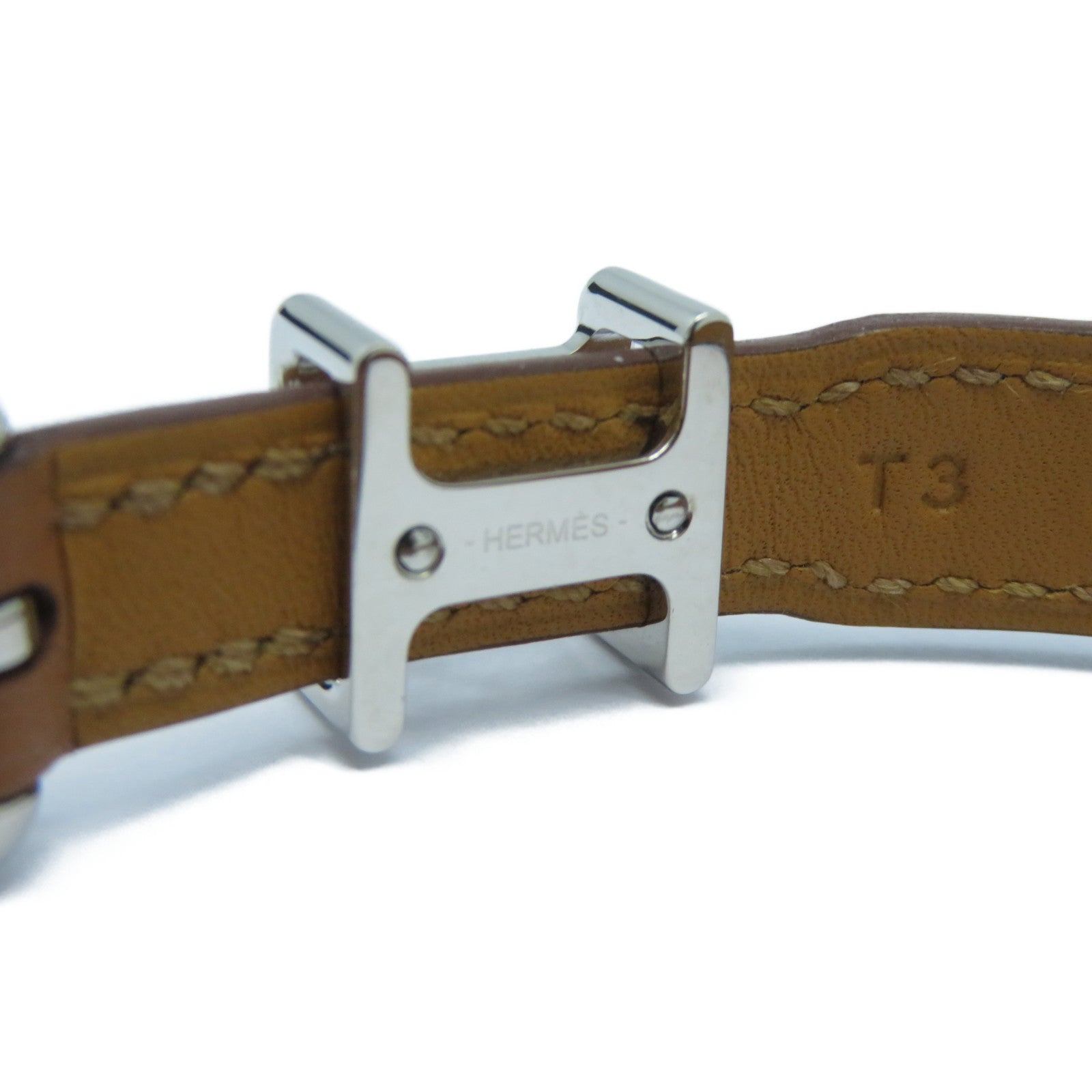HERMES 皮革Trench Bracelet銀扣手鐲Gold經典駝色