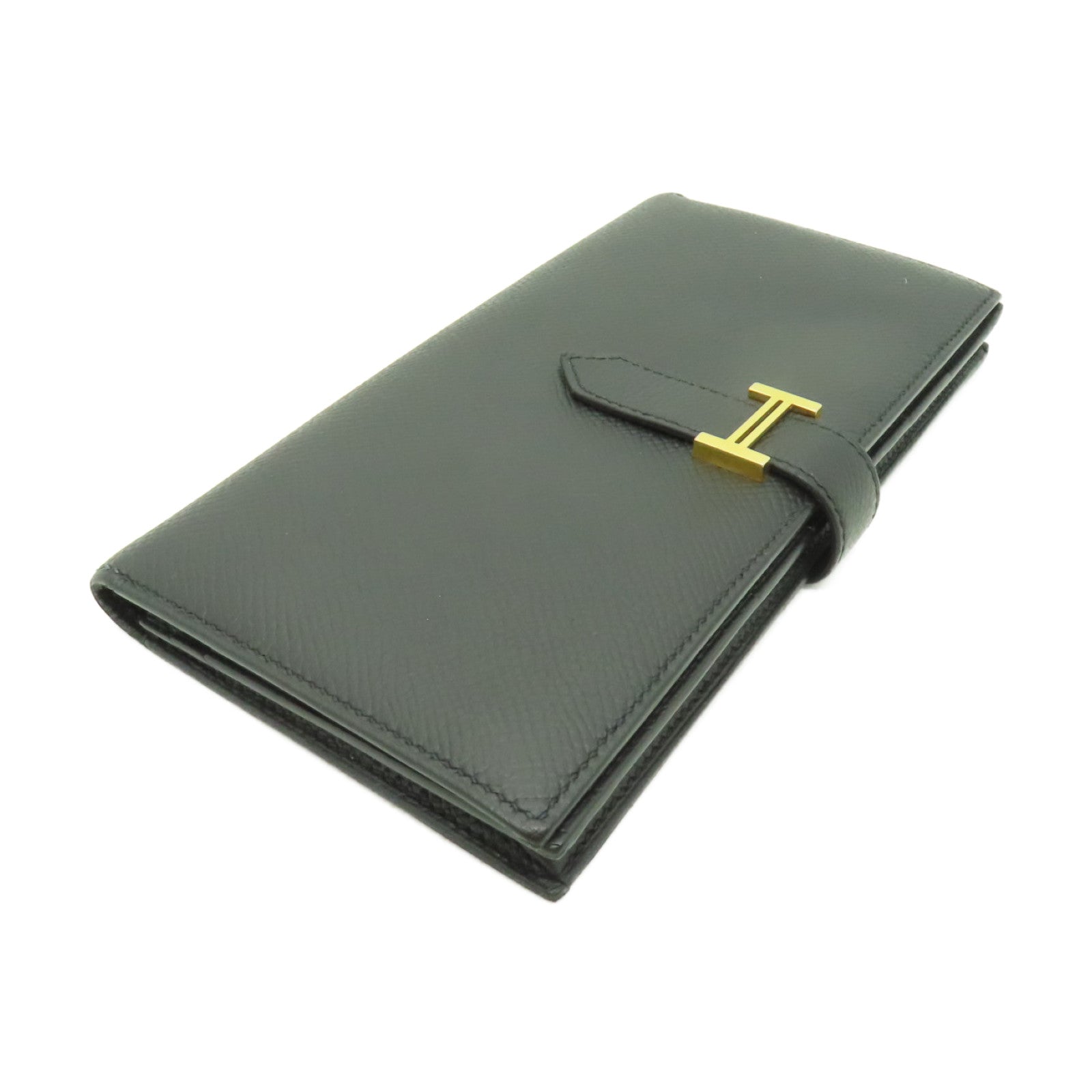 HERMES Epsom皮革Bearn Bi-fold金扣長錢包黑色