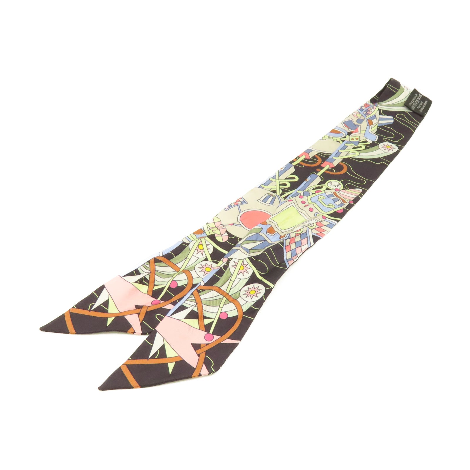 HERMES 絲質Twilly Scarf絲巾黑色/粉紅色/彩色