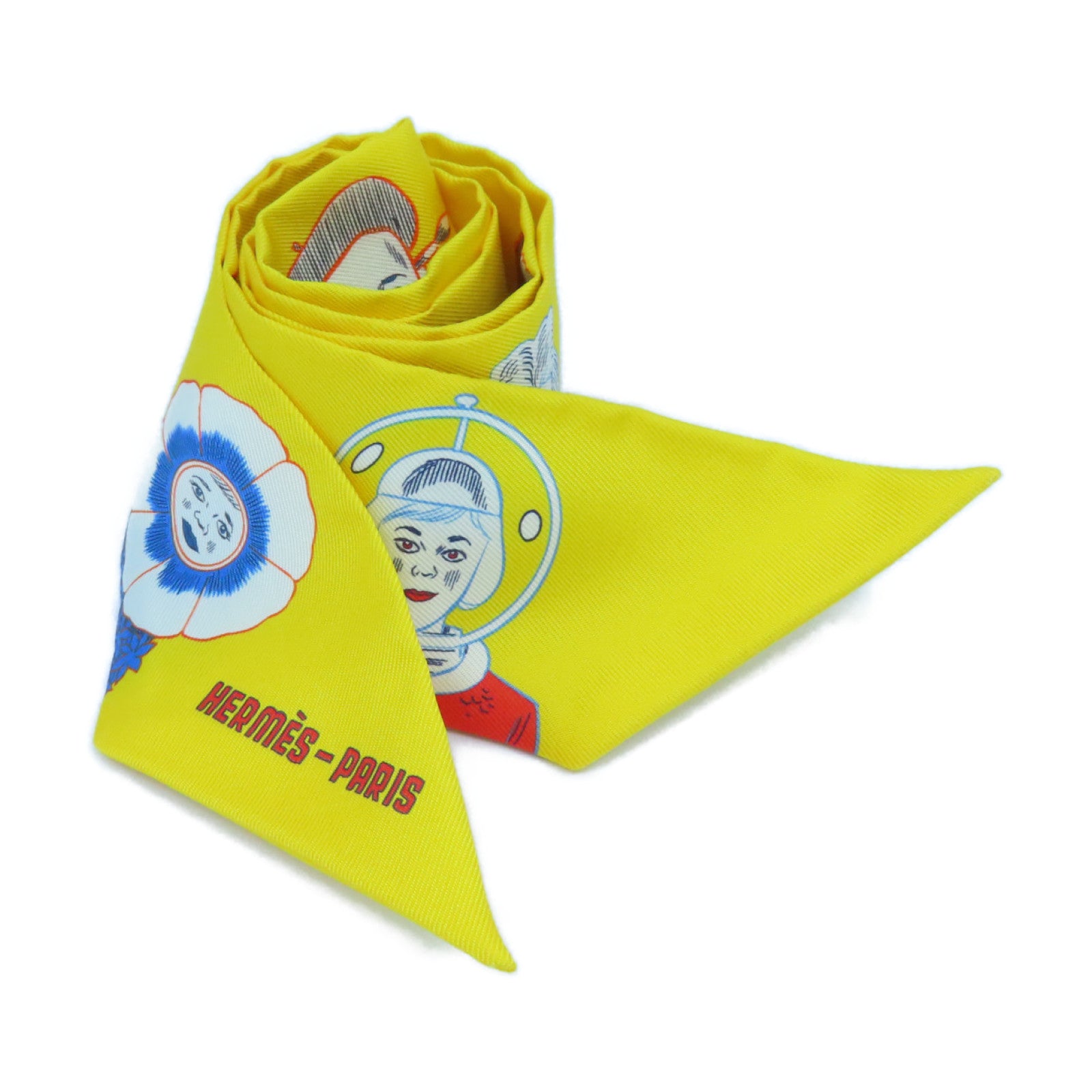 HERMES Silk Twilly Scarf Yellow/Color