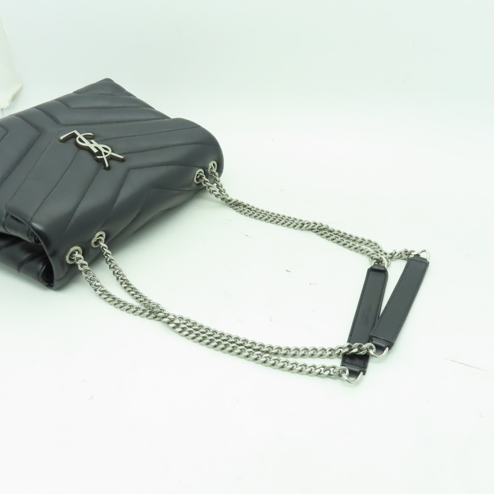 SAINT LAURENT 牛皮皮革Lou Lou Bag銀扣鏈帶肩背袋黒色