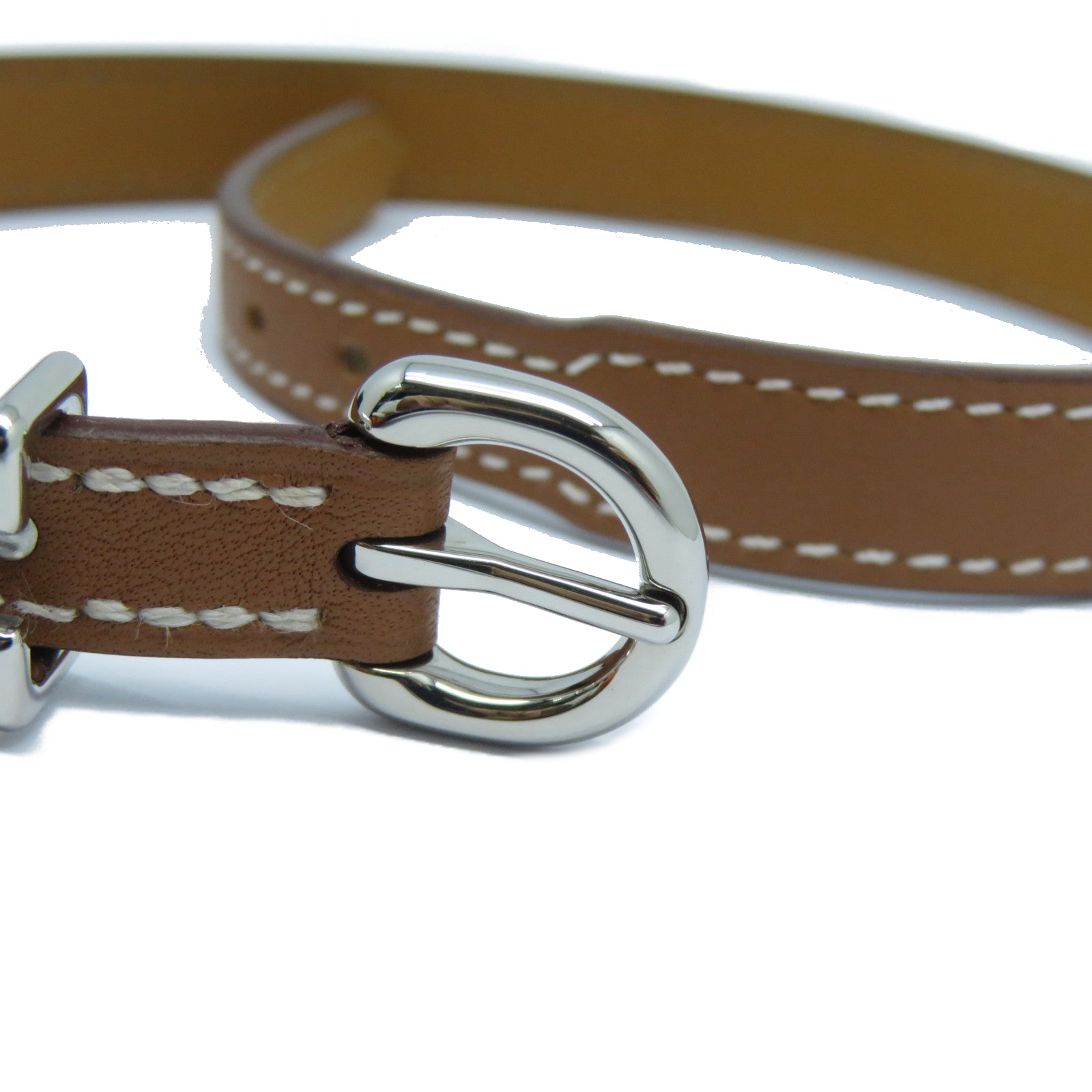 HERMES 皮革Trench Bracelet銀扣手鐲Gold經典駝色