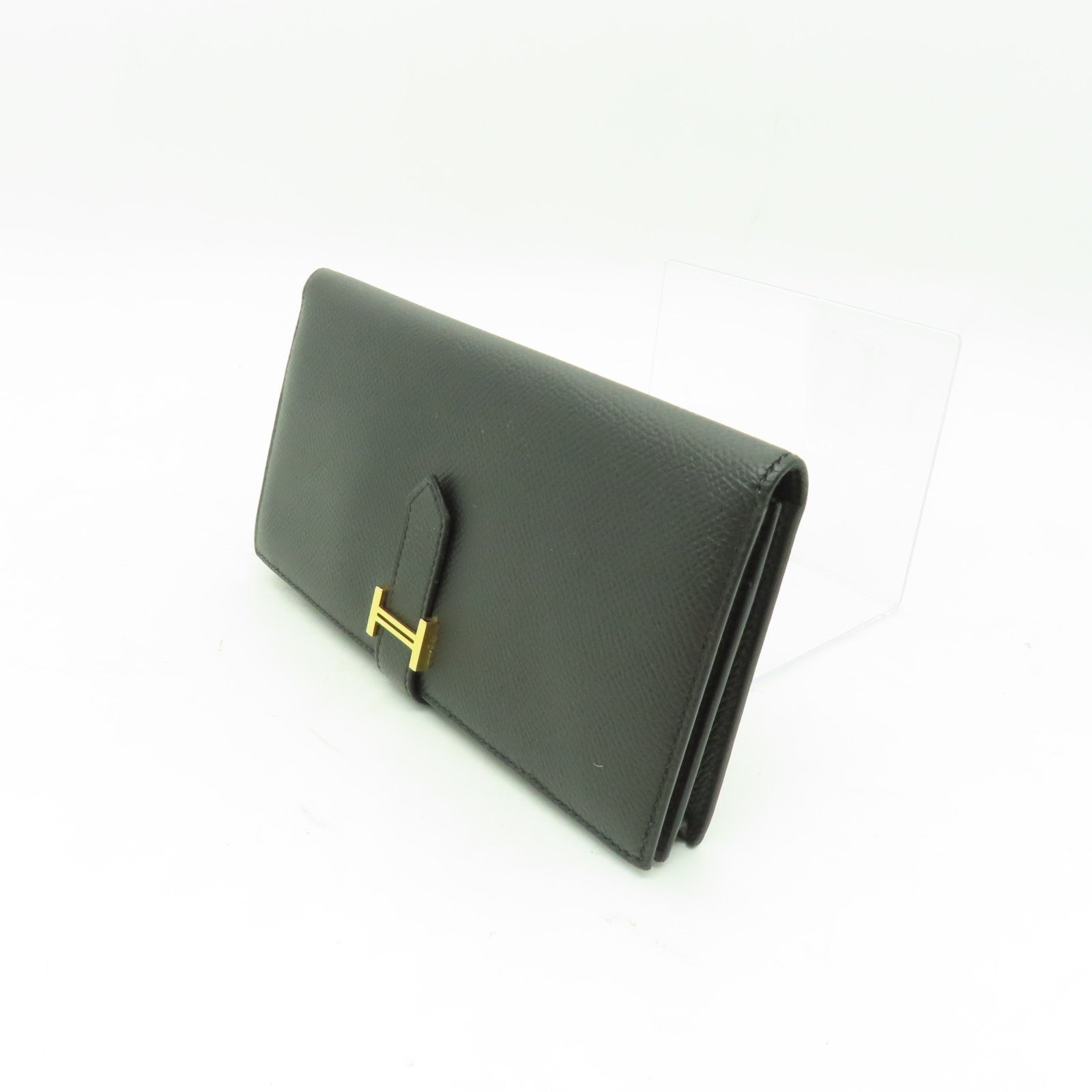 HERMES Epsom皮革Bearn Bi-fold金扣長錢包黑色